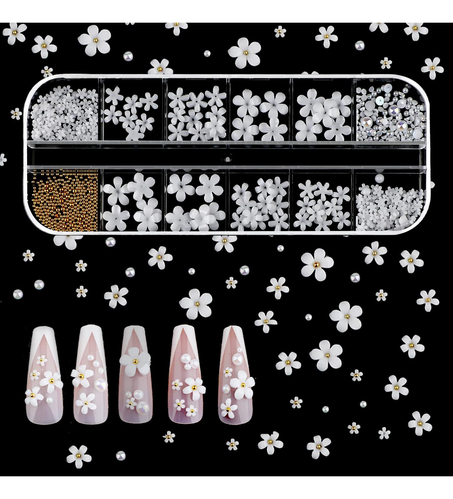 SAVITA 250pcs 12 Styles 3D Acrylic Flowers For Nails 3D Nail Charms Flat Nails Accessories for DIY Nail Art Designs Jewelry Making (White) Gold - Buy Online on GoSupps.com