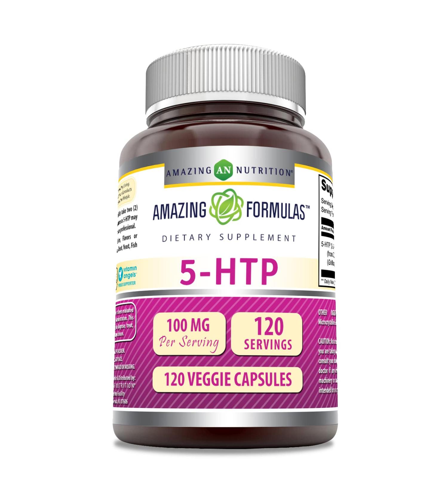 Amazing Formulas 5-HTP Supplement | 100mg Vegan Capsules | Non-GMO Gluten-Free Made in USA | 120 Count - Mood Support & Sleep Aid - Buy Online on GoSupps.com
