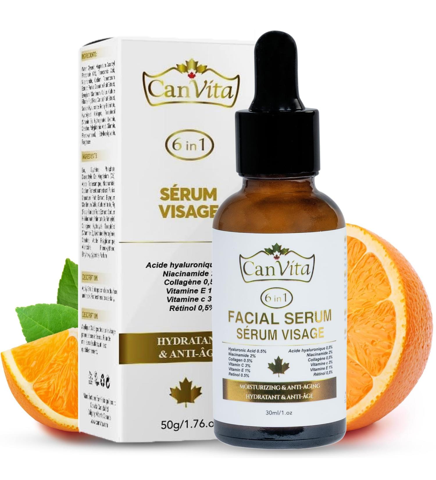 Shop 6 in 1 Vitamin C Face Serum - Anti-Aging with Hyaluronic Acid Retinol & Niacinamide | Brightening & Skin Clearing Serum - Buy Online on GoSupps.com