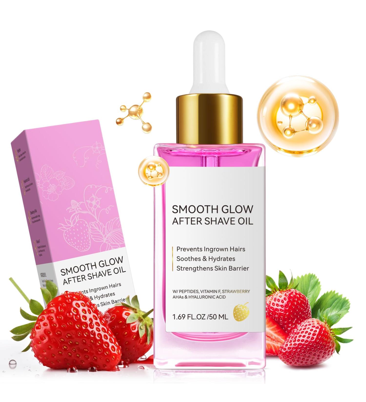After Shave Oil Women for Smooth Skin Strawberry Shaving Oil with Peptides & Hyaluronic Acid - Razor Bump Prevention & Anti-Aging Treatment for Ingrown Hair Hydration & Soothing (50 ML) 1.69 Fl Oz (Pack of 1) - Buy Online on GoSupps.com