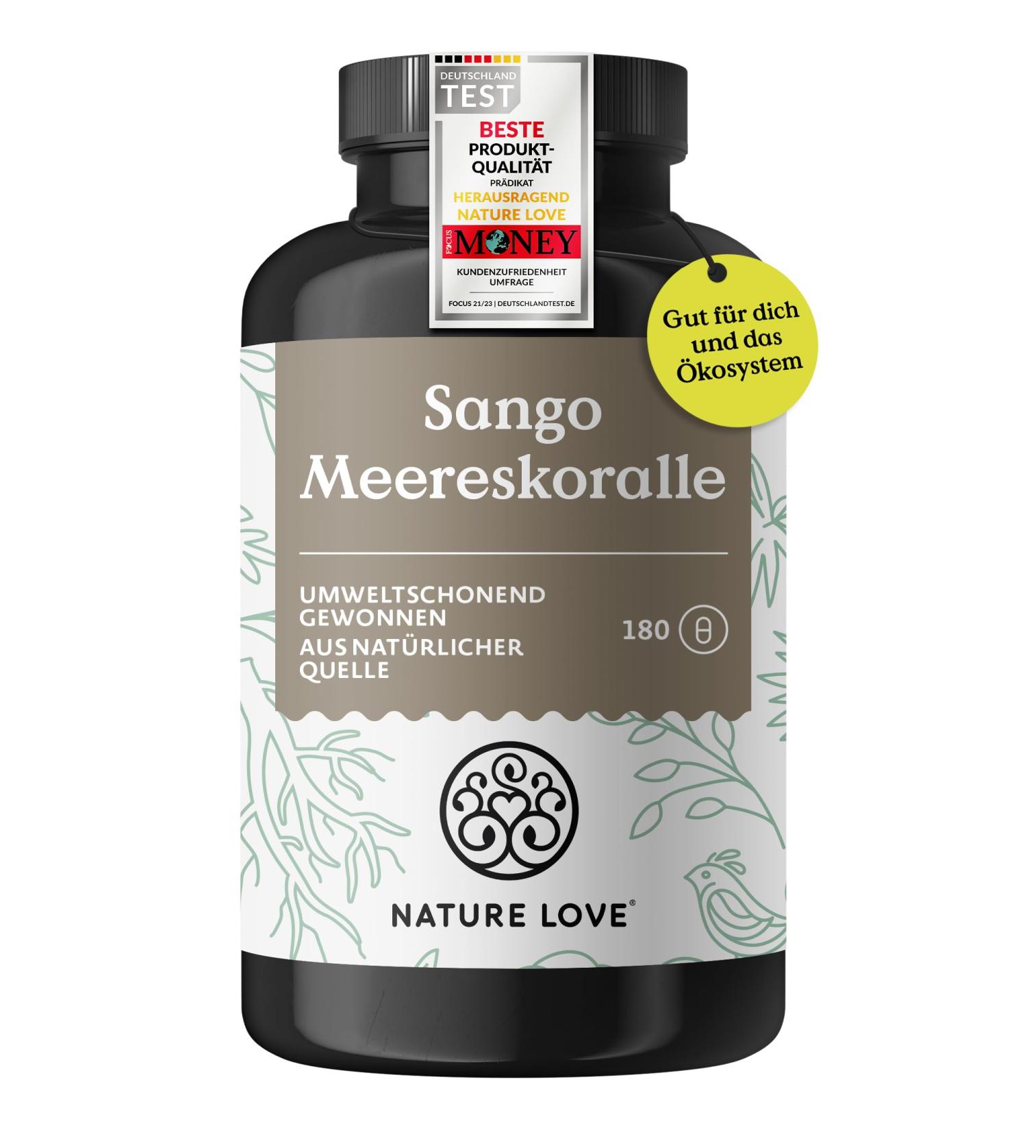Nature Love Sango Meereskorall - 180 Capsules | Natural Calcium & Magnesium Source | Lab-Tested Made in Germany - Shop Internationally! - Buy Online on GoSupps.com