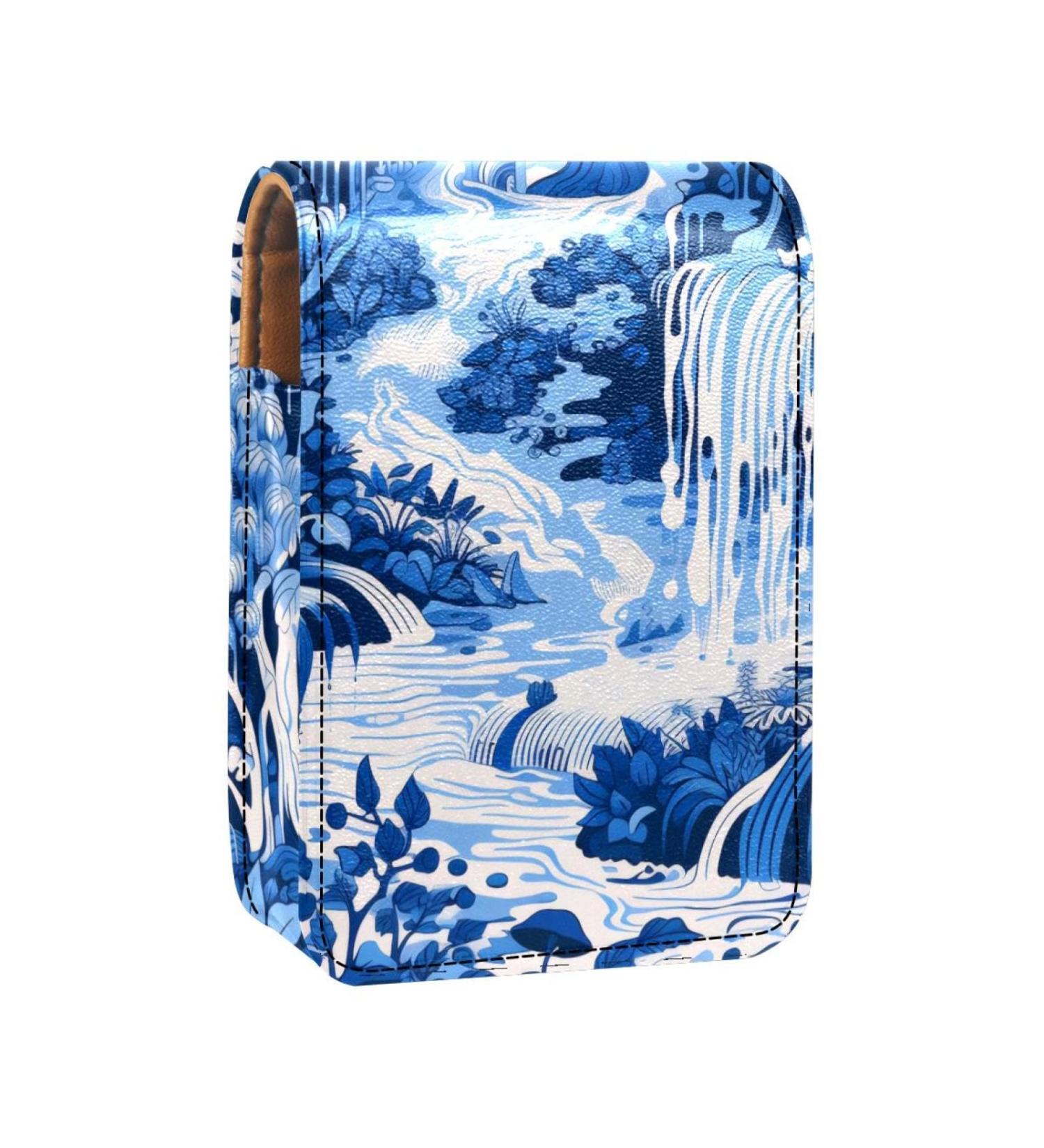 Stylish Leather Lipstick Case Mini Organizer with Mirror | Abstract Art Forest Design - Buy Online on GoSupps.com