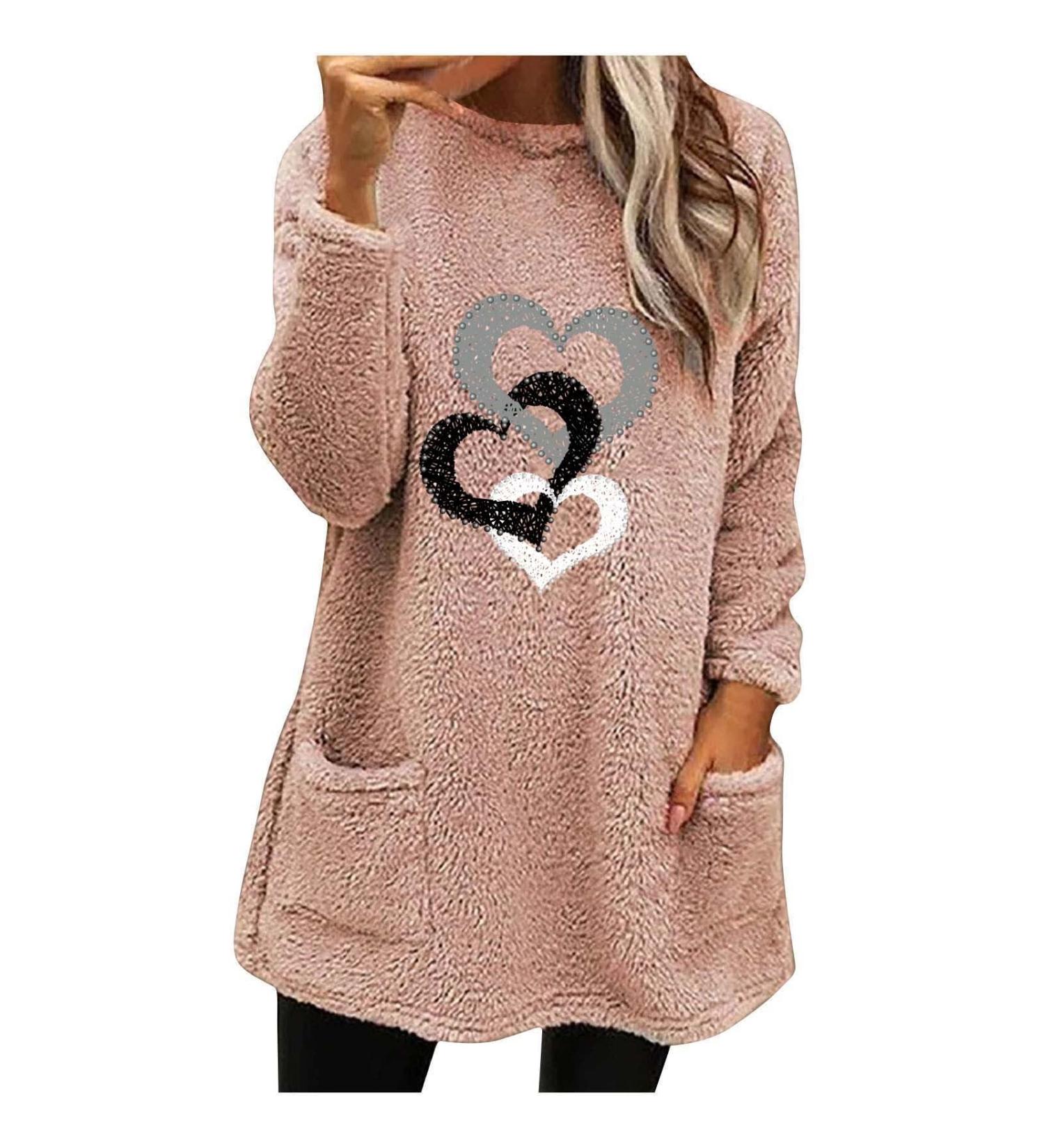 Yihaojia Womens 2023 Fashion Fuzzy Pullover Long Sleeve Crewneck Loose Sherpa Fleece Sweatshirt with Pocket Outerwear Pink#81 X-Large - Buy Online on GoSupps.com