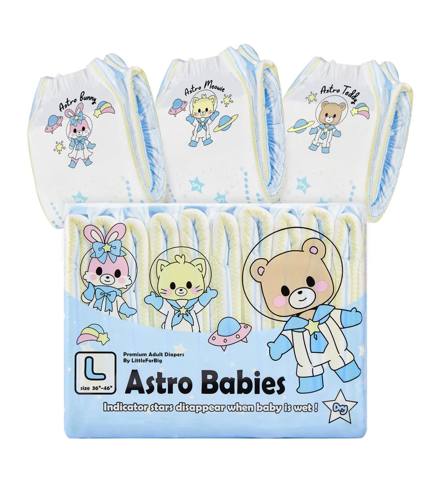 Buy LittleForBig Adult Printed Diapers 10 Pack - Astro Babies (Large 36-46) Blue | International Shipping Available - Buy Online on GoSupps.com