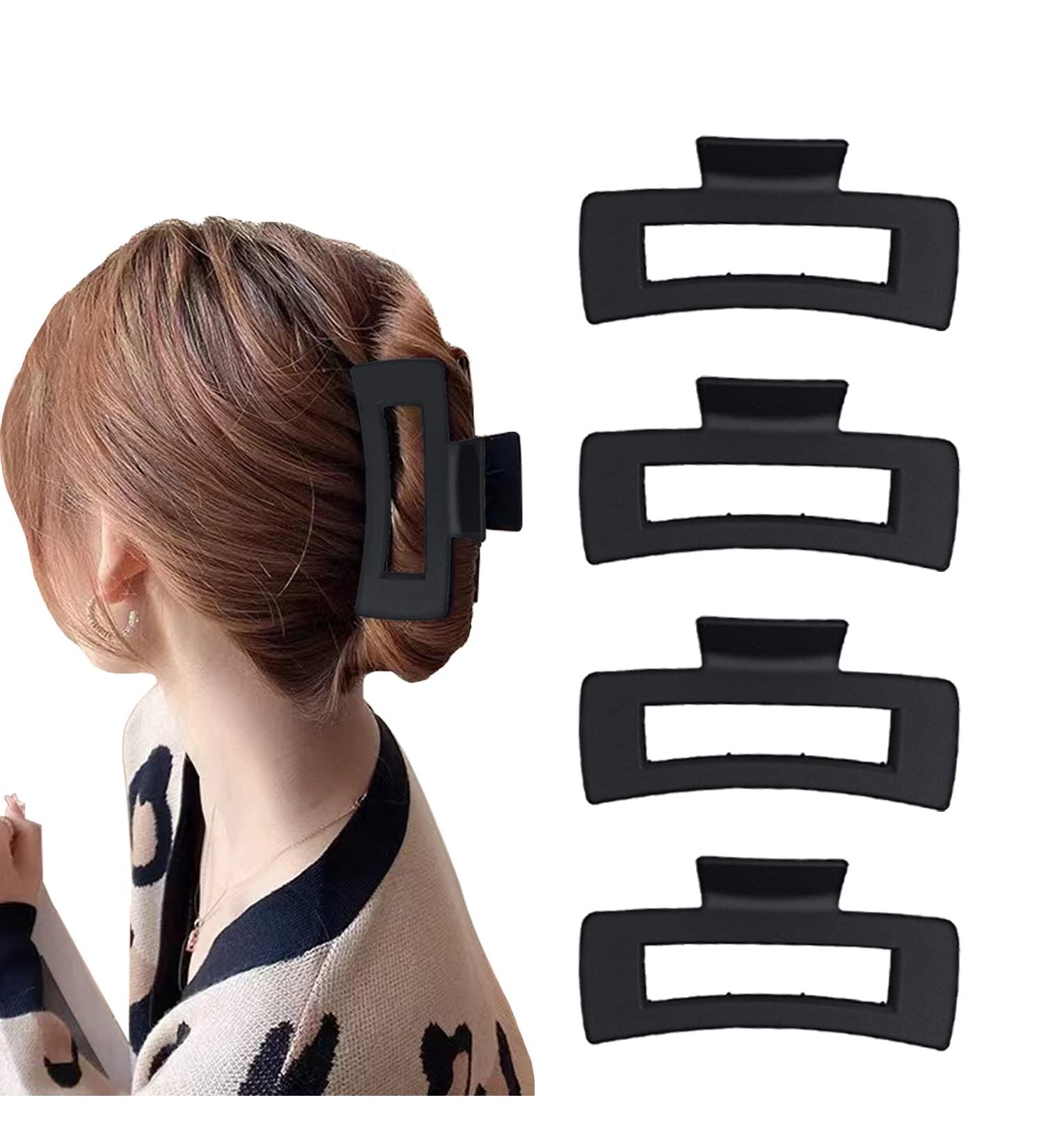 Matte Square Claw Hair Clips Set - 4 PCS | All-Black, Cute Hair Accessories for Women - Buy Online on GoSupps.com