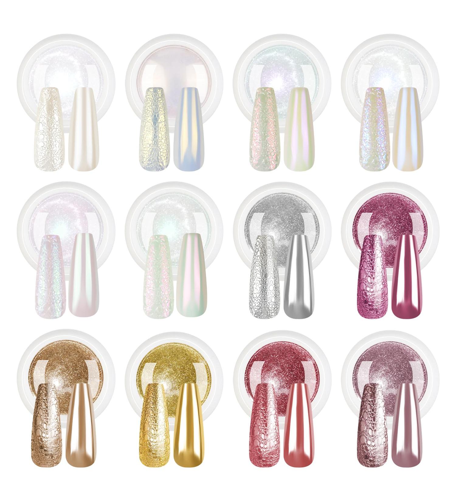 Bishengyf Chrome Nail Powder Set - 12 Colors Pearl & Rose Gold Metallic Glitter for Stunning Nail Art | Upgrade Your Manicure with Spiegel Effect & Sponge Sticks - Buy Online on GoSupps.com