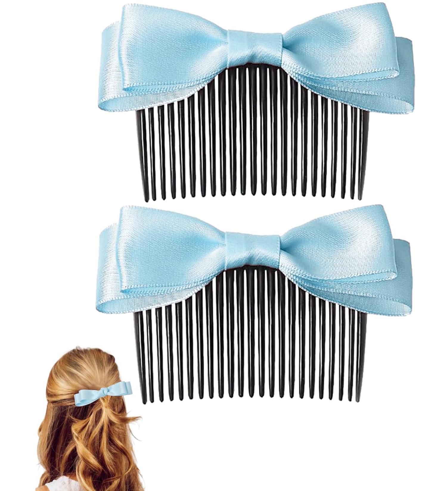 Hair Combs Slides for Women Side Bun Fine Hair Satin Bow Girls Decorative(Blue) - Buy Online on GoSupps.com
