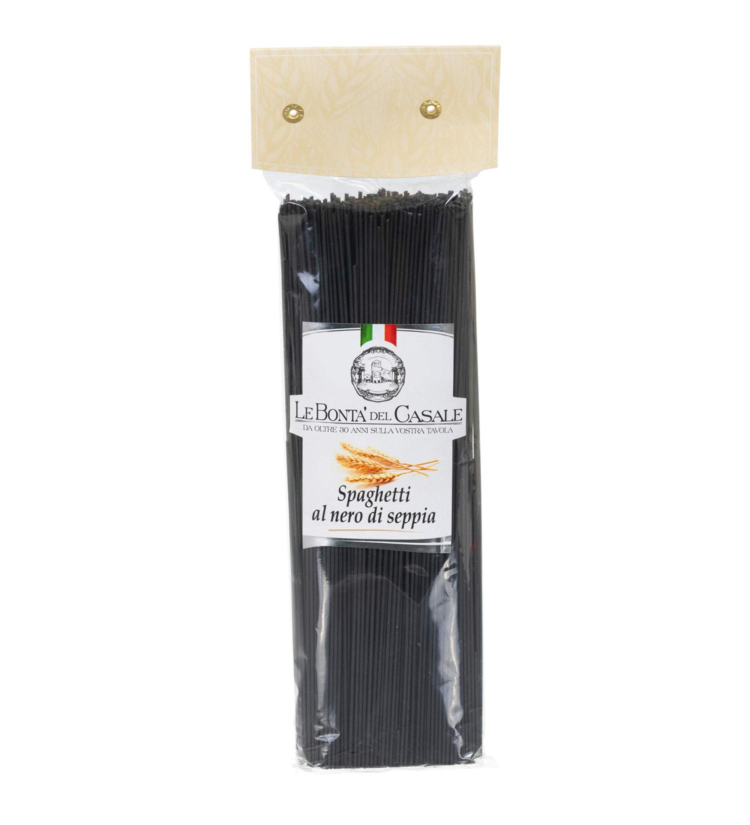 Premium Black Squid Ink Artisanal Spaghetti Pasta - 500g (1.1 lb) | Imported From Italy, Three Ingredients - The Finest Durum Semolina Wheat, Squid Ink, & Water, by Le Bonta' Del Casale