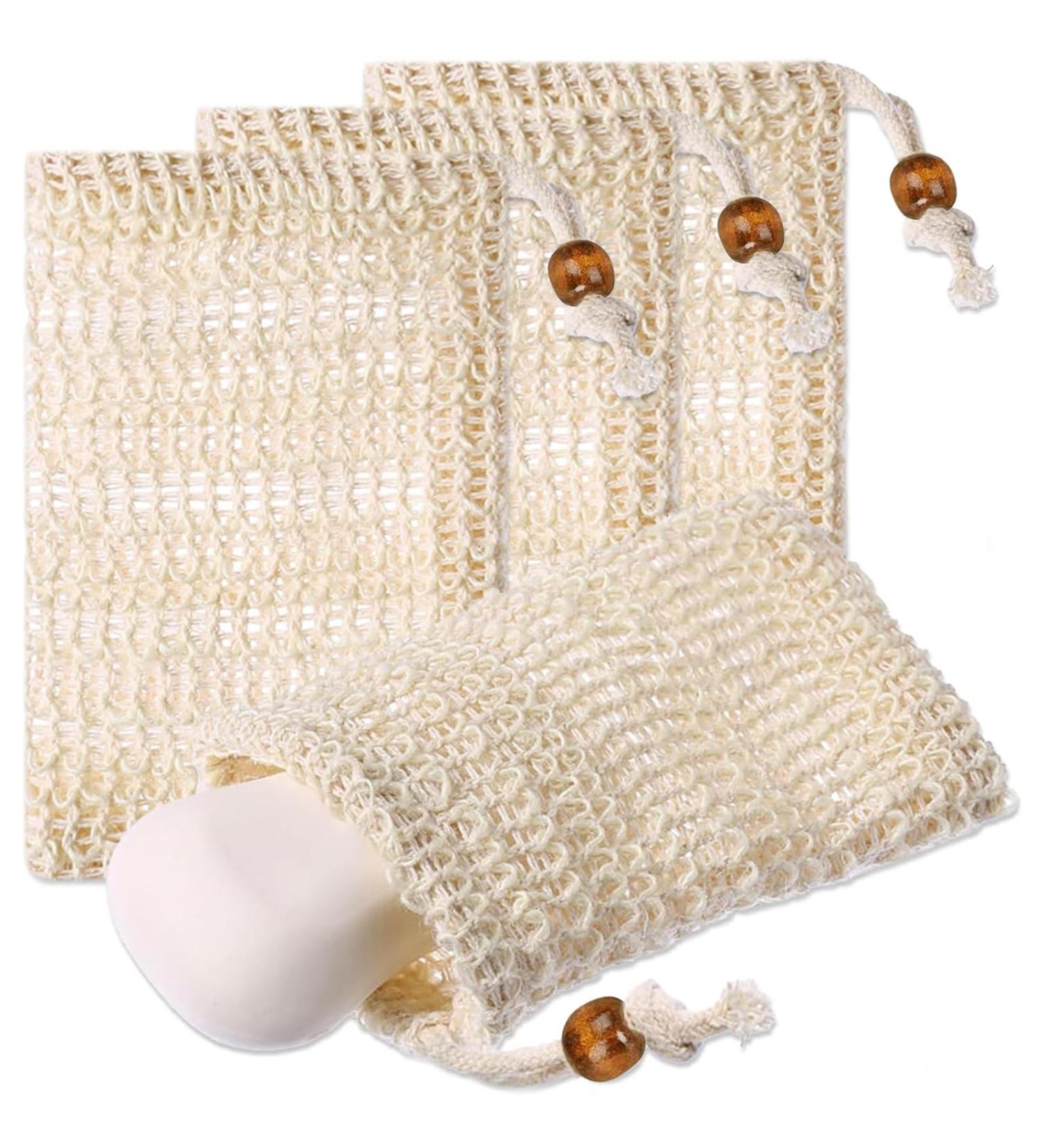 4-Pack Sisal Soap Bags | Natural Beige Soap Sacks for Bath & Travel | Eco-Friendly Massage Soap Holders - Buy Online on GoSupps.com