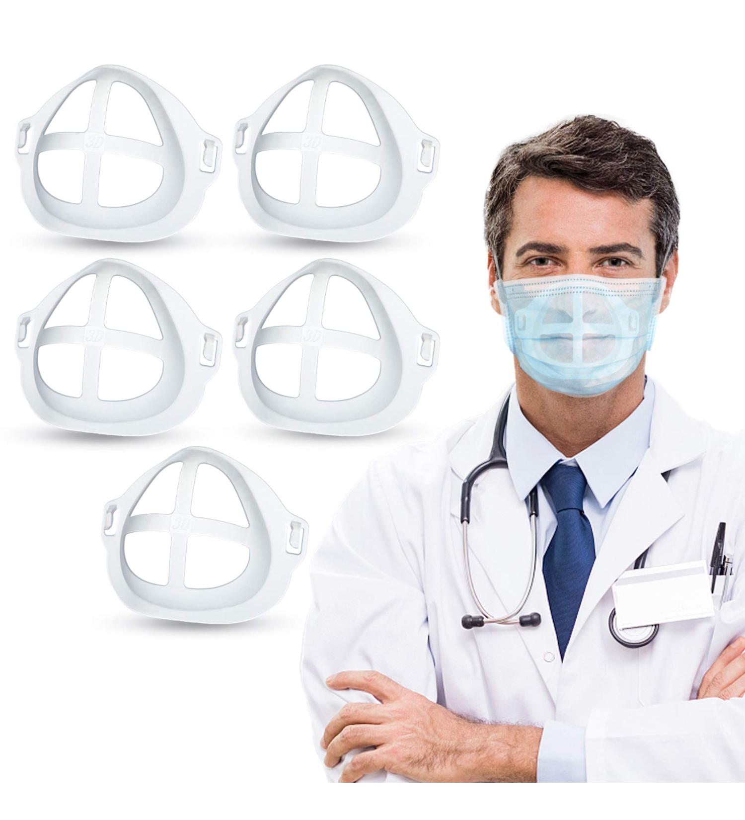 3D Bracket for Comfortable Mask Wearing Silicone Cool Face Guard Accessories Inner Support Holder Stand Frame Protect Lipstick Lip Nasal Pad Breath Smoothly Reusable Washable Translucent 5 Packs - Buy Online on GoSupps.com