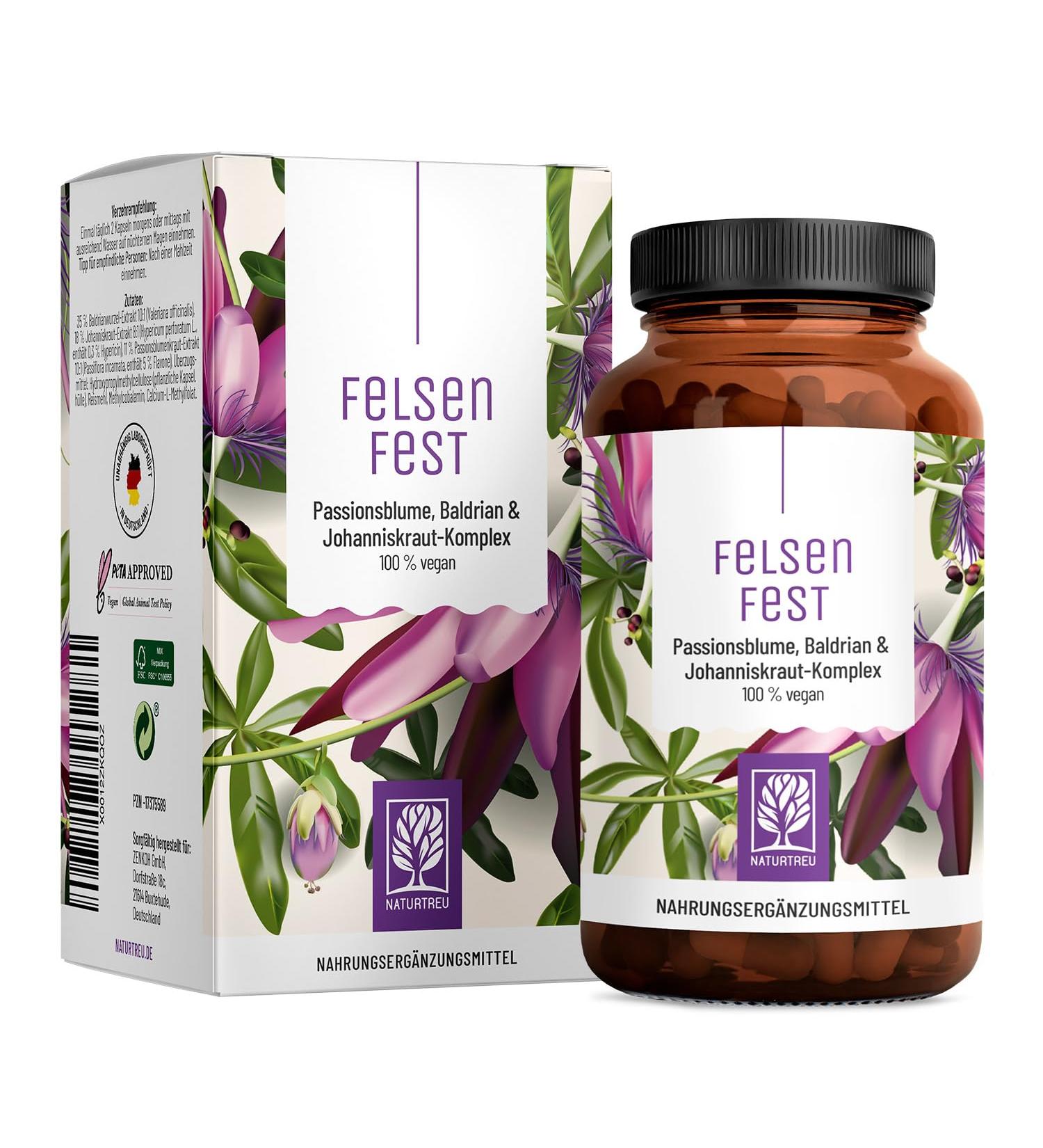 Felsenfest St. John's Wort Capsules - High-Dose Valerian & Passion Flower - Vegan 90 Count with Folic Acid & B12 - Comparison Winner for Stress Relief - Buy Online on GoSupps.com