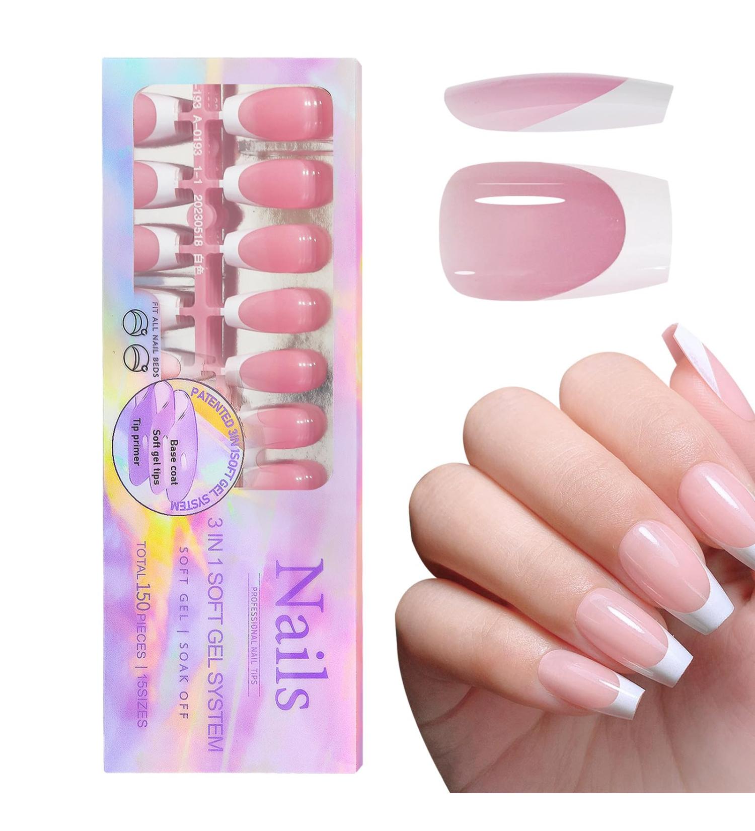 White French Tip Press on Nails - Stick On Fashion Faux Nails with Full | Makeup Supplies for Gathering Wedding Dating Home Traveling 02 - Buy Online on GoSupps.com