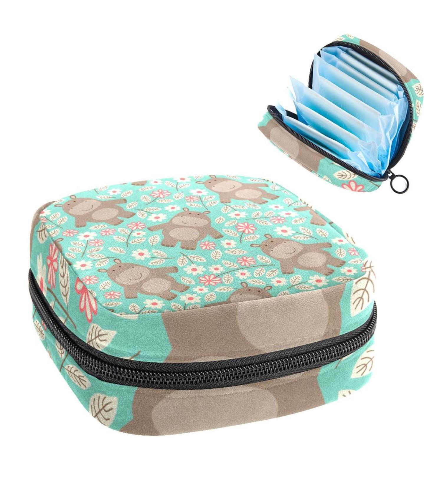 Hippo Flowers Sanitary Napkin Storage Bag - Portable Period Bag for Women - Multi-Colored - 1Pcs - Buy Online on GoSupps.com