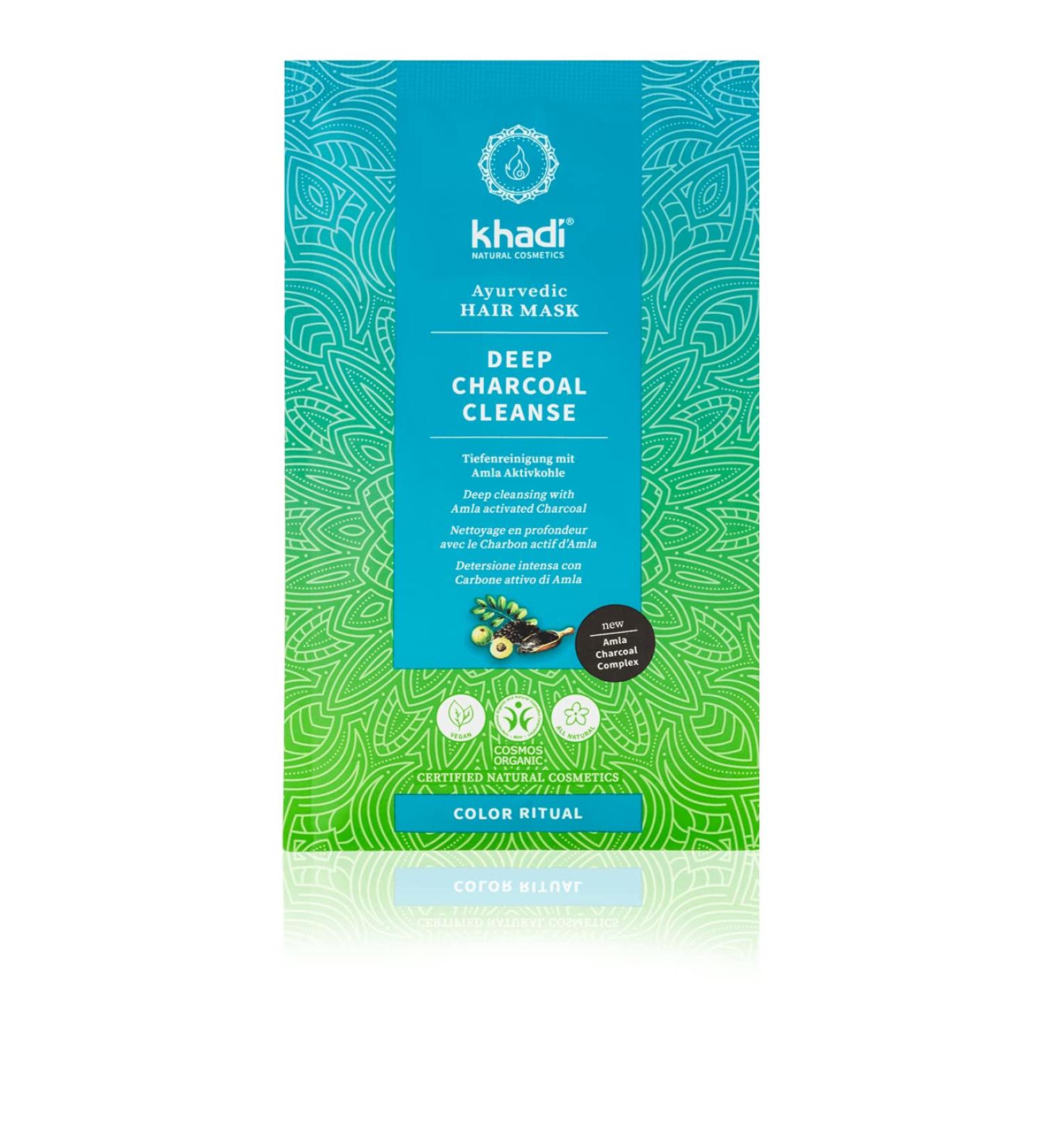 Khadi Deep Charcoal Cleanse Ayurvedic Hair Mask - Amla Activated Carbon 100% Vegan & Natural - Deep Cleaning for Residue-Free Hair (50g) - Buy Online on GoSupps.com