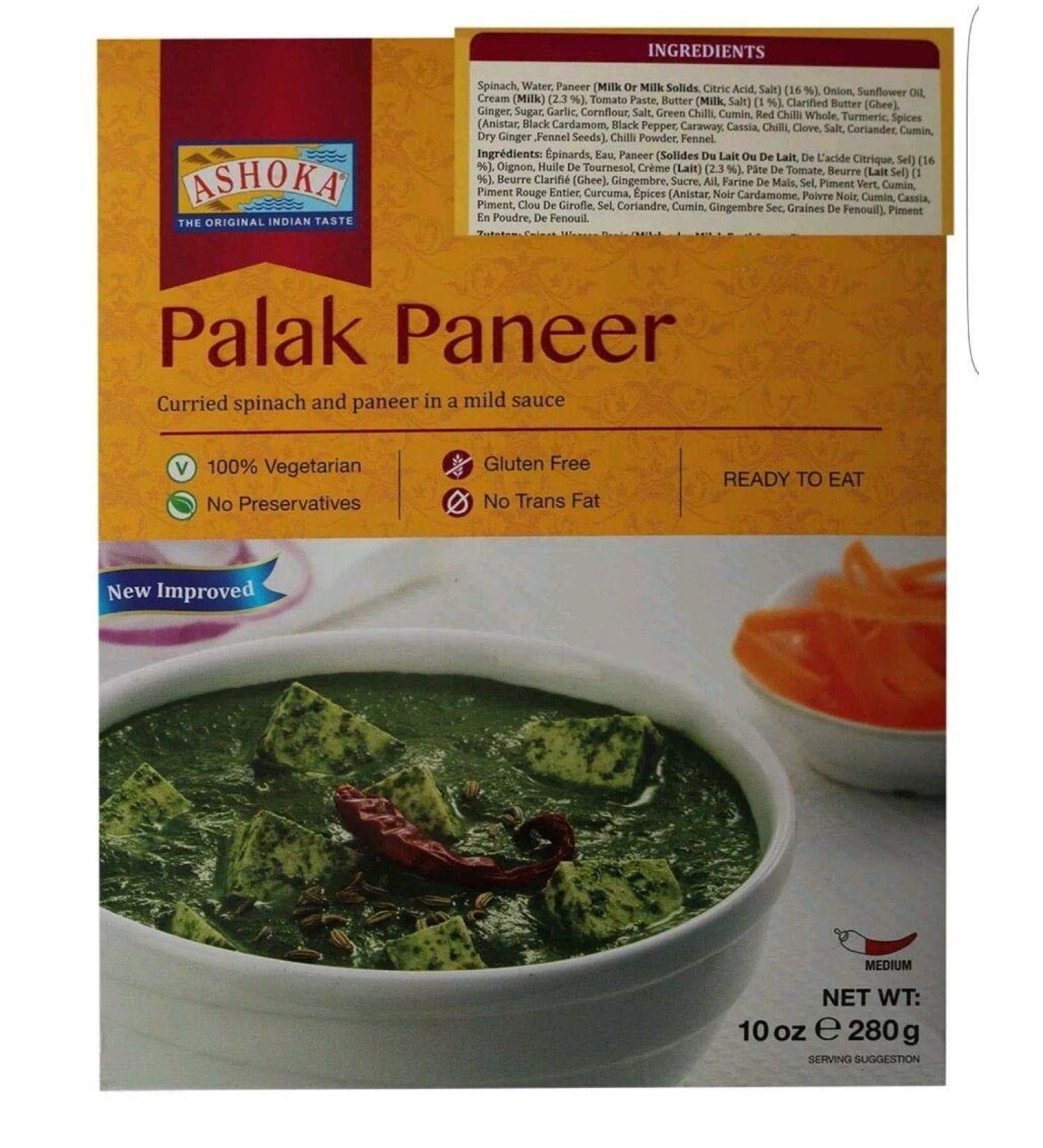 Ashoka Palak Paneer Ready Meals Heat & Eat 280 g 10 pieces