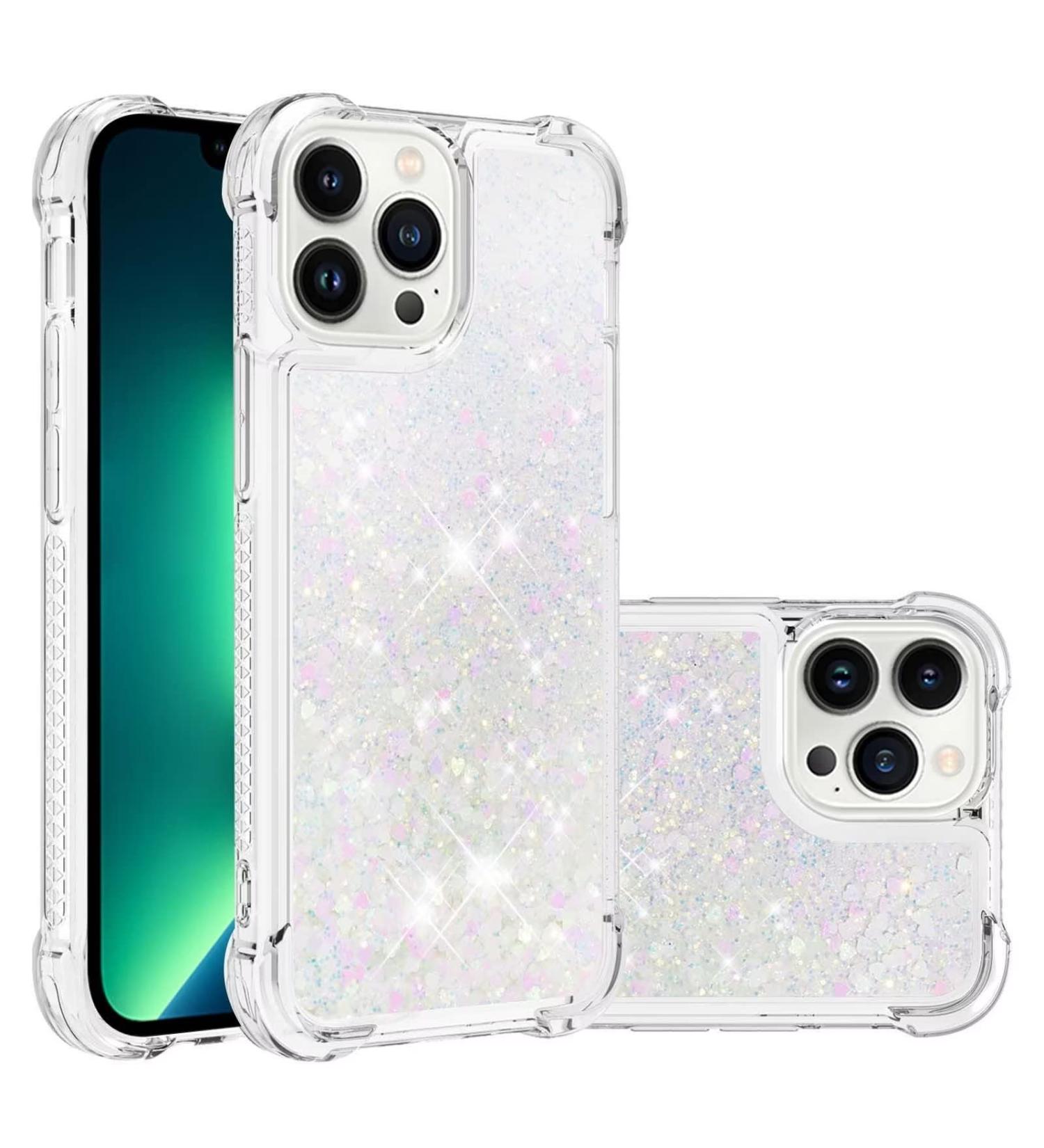 Tivenfezk Nadoli Glitter Treisand Case for iPhone 15 Pro | Shockproof Silicone TPU Bumper Protective Cover | Liquid Quicksand Design in White & Pink - International Shipping Available - Buy Online on GoSupps.com