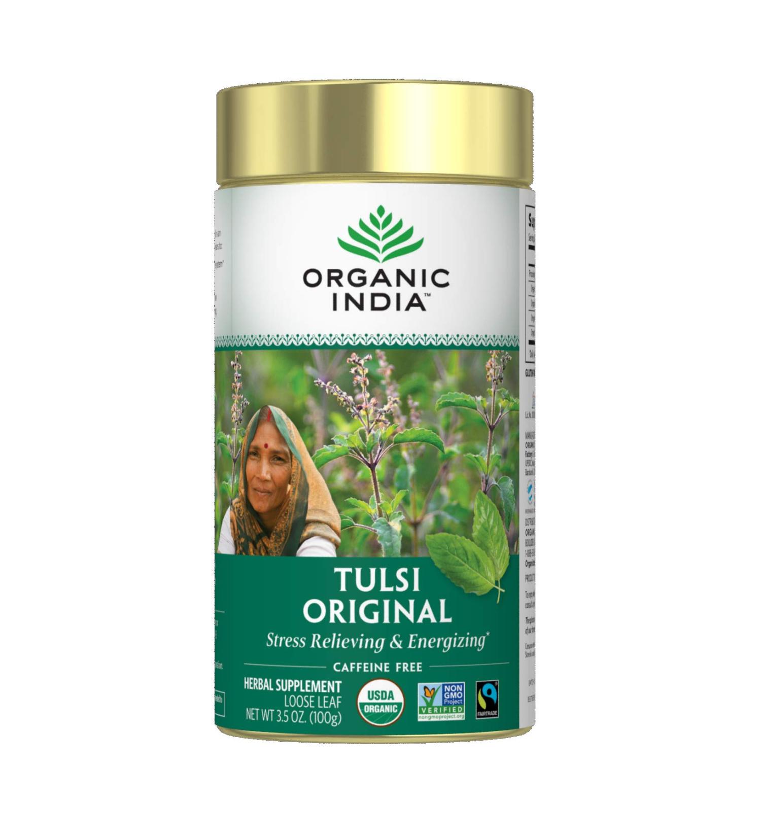 Buy Organic India Tulsi Loose Leaf Tea - Holy Basil, Caffeine Free, 3.5 oz (100 g) - Buy Online on GoSupps.com
