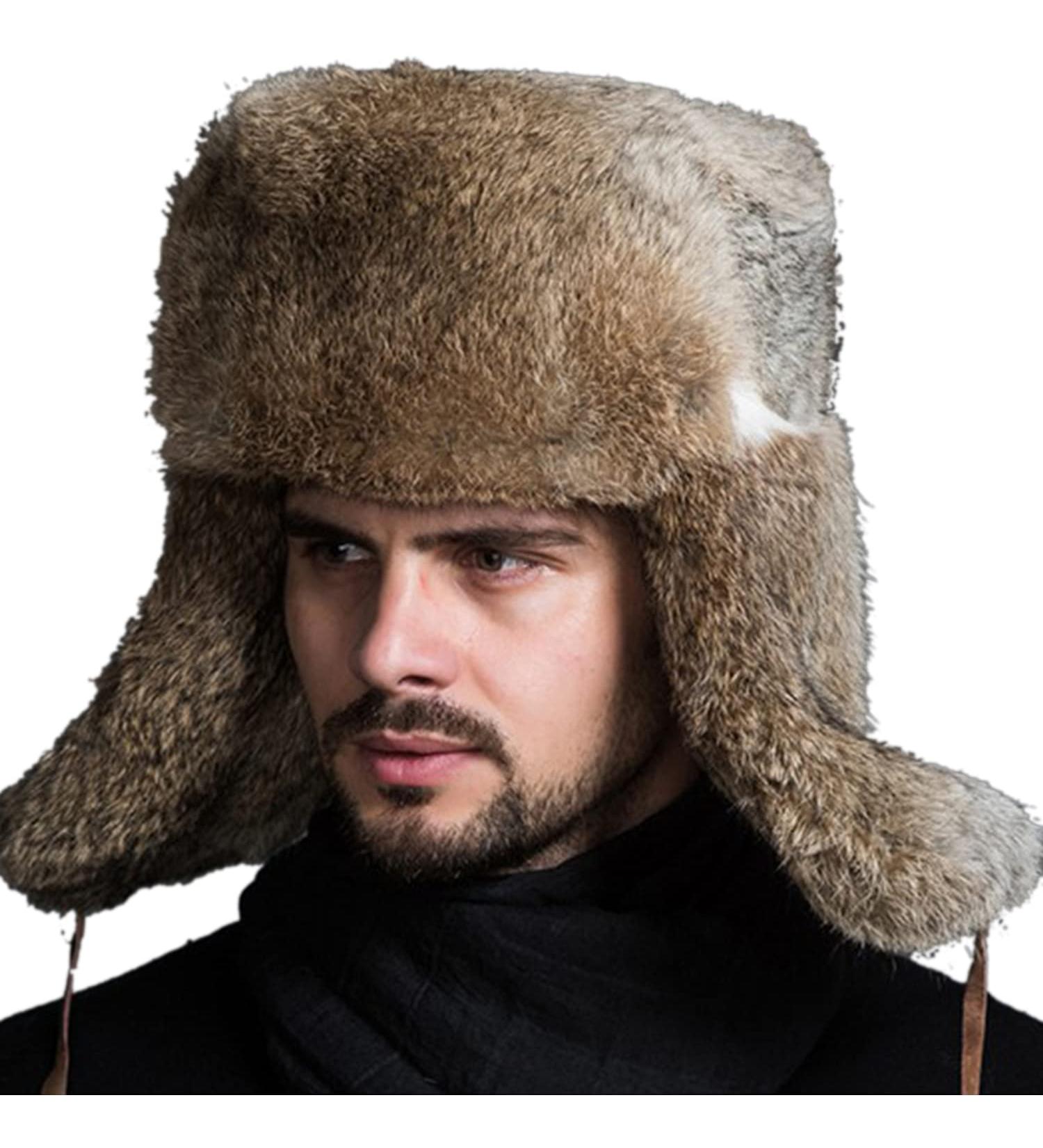 NWSTESLE Men's Fur Ushanka Russian Trapper Hat with Earflap - Brown, X-Large - Buy Online on GoSupps.com