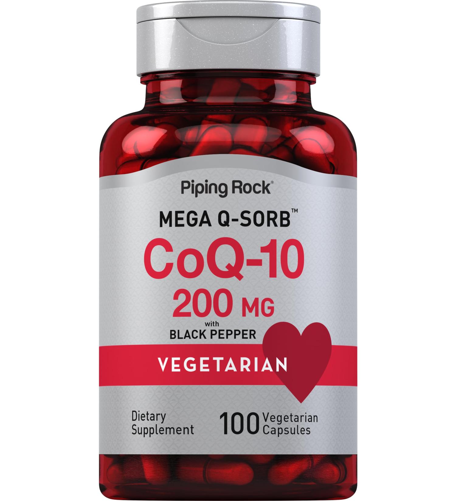 Piping Rock CoQ10 200 mg - 100 Vegetarian Capsules | Non-GMO & Gluten Free Mega Q Sorb Supplement - Buy Online on GoSupps.com