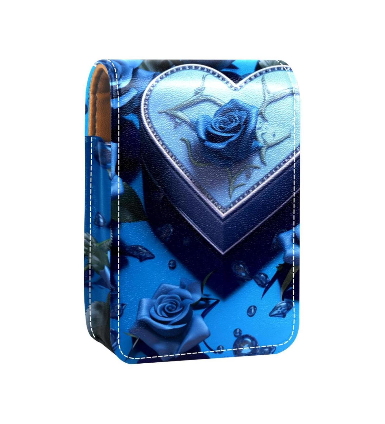 Travel Lipstick Organizer Case | Portable Makeup Bag with Mirror | Blue Rose Design - Perfect for International Shipping - Buy Online on GoSupps.com