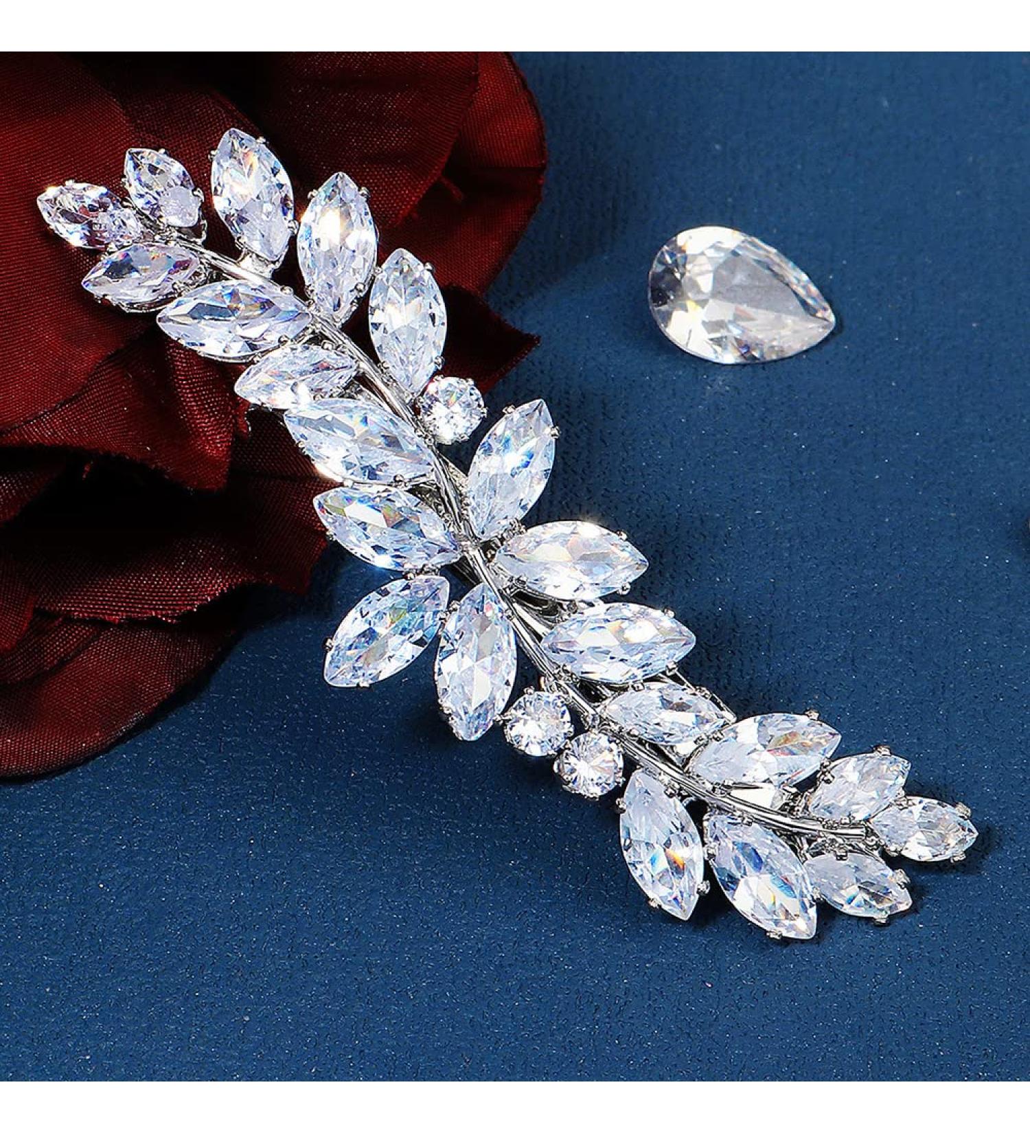 Chargances Crystal Hair Barrette | Sparkly Zircon Rhinestone Hair Clip | French Design Bridal Hair Accessory - Buy Online on GoSupps.com