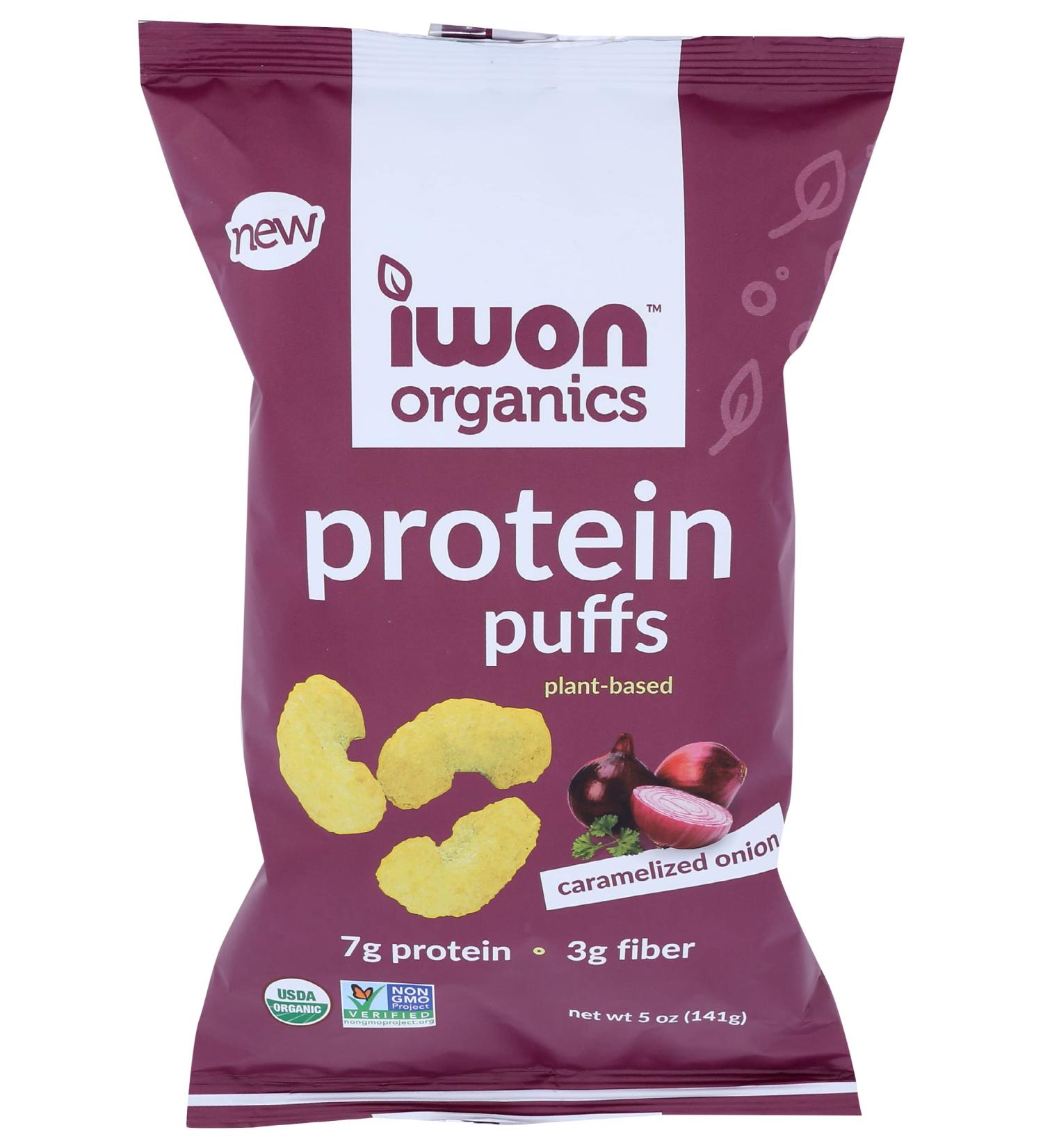 Iwon Organics Puffs - Protein-Packed Caramelized Onion Snack | 5oz Plant-Based Organic - Buy Online on GoSupps.com