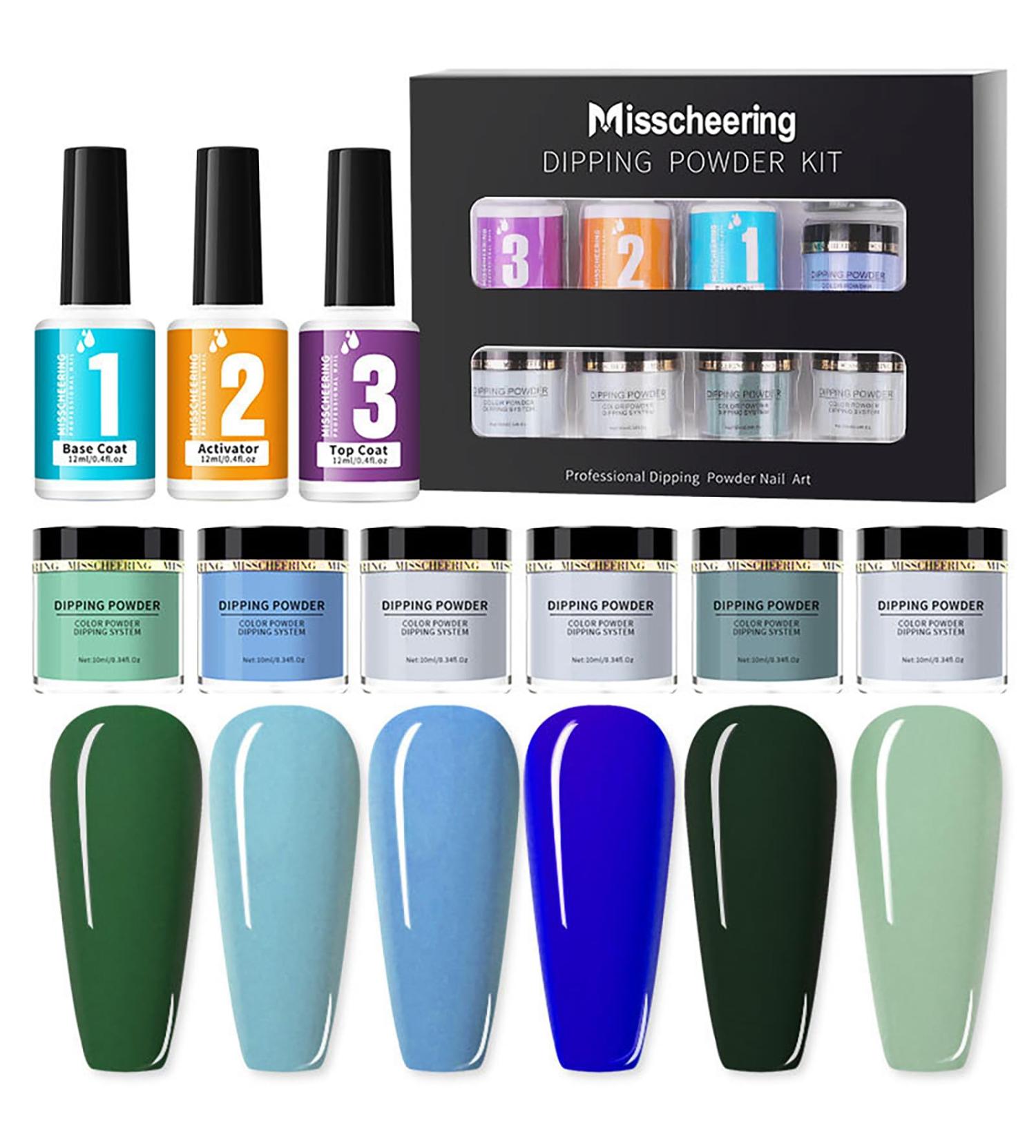 Dipping Powder Nail Set - Roseflower 6 Nude Colors Green Blue - DIY Salon Manicure & French Nail Powder - Lasts 3 Weeks - Buy Online on GoSupps.com
