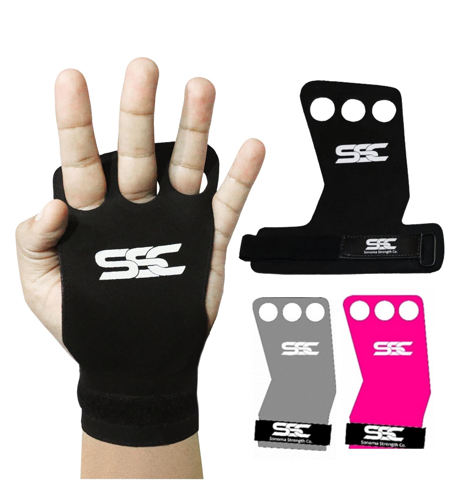 Sonoma Strength Co. 3 Hole Leather Hand Grips for Weight Lifting - Black Small | Pull Up Grips for Men and Women - Hand Guard from Rips and Blisters - Buy Online on GoSupps.com