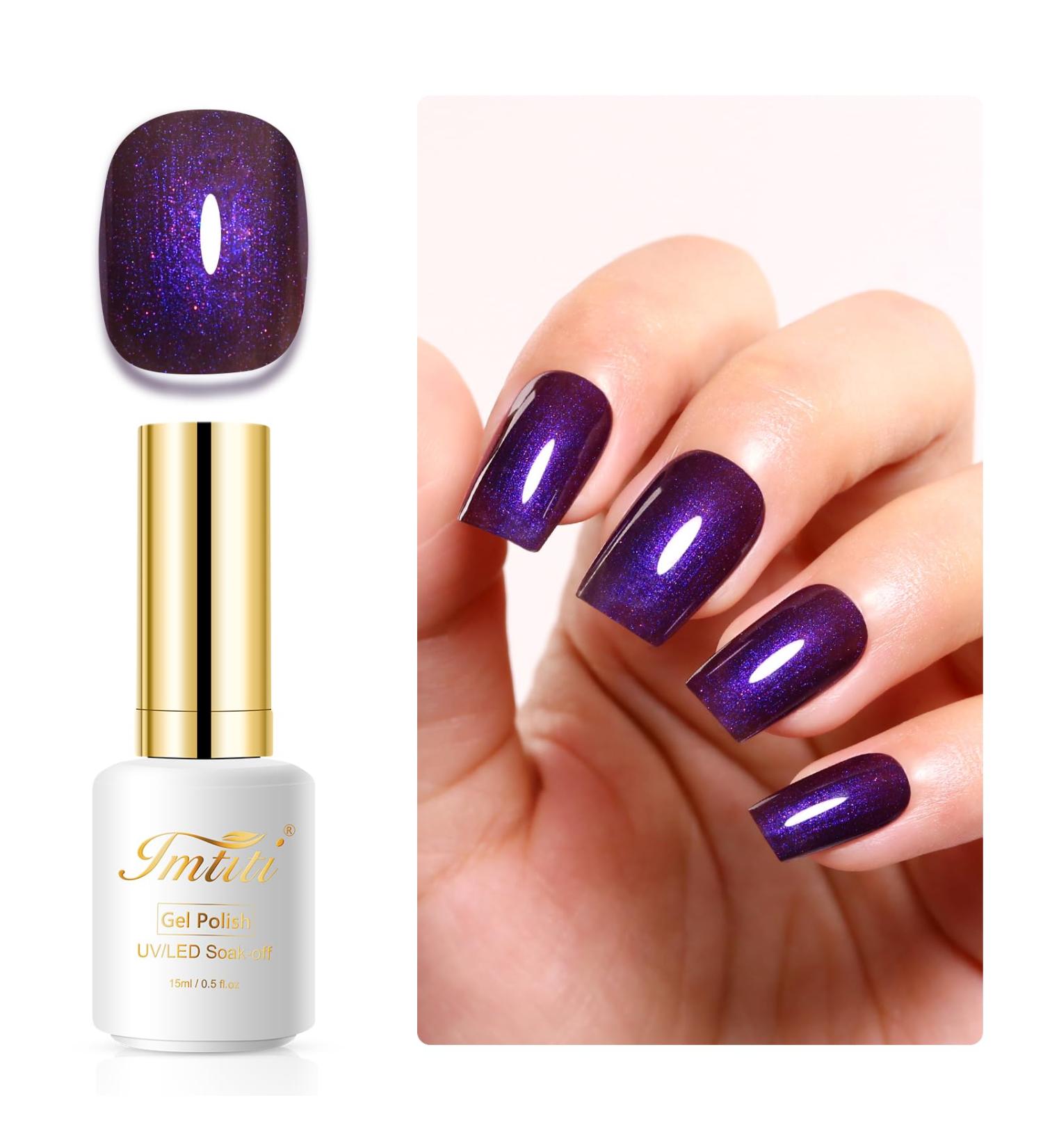 Imtiti Pearl Gel Nail Polish Dark Purple Pearl Iridescent Glitter Gel Polish Soak Off LED UV Diamond Shimmer Sparkle Nail Gel Polish Fall Winter Manicure Gel Nail Polish Kit 15ML - Buy Online on GoSupps.com
