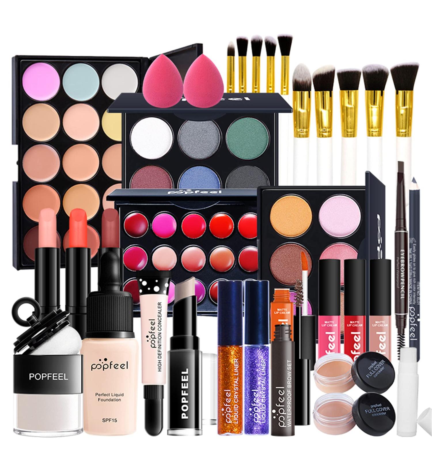 CHSEEA 7Pcs Pro Makeup Gift Set - Eyeshadow, Powder, Concealer, Highlighter, Eyebrow Pencil, Brush & Blush Stick in Gift Box - Buy Online on GoSupps.com