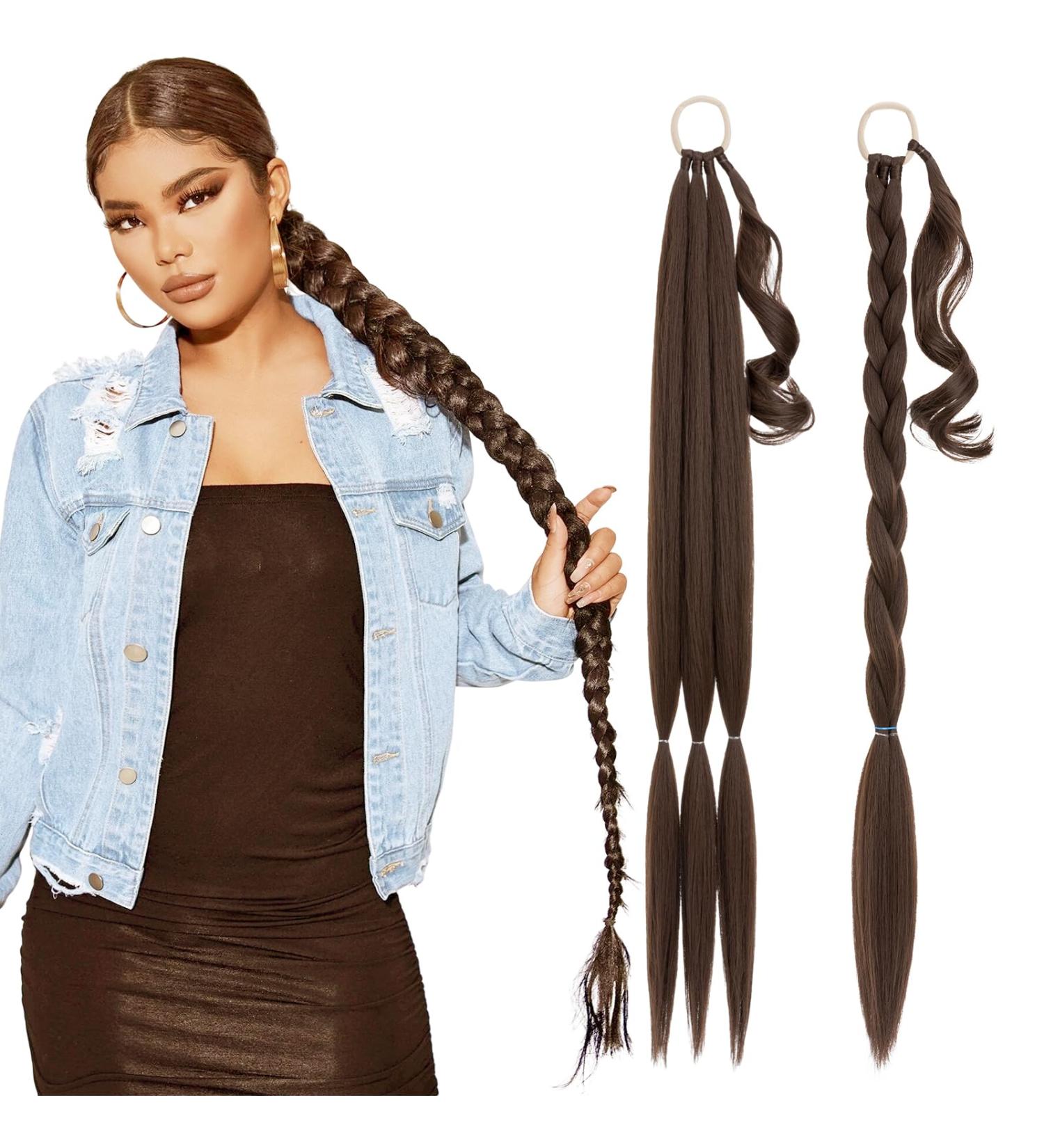 MY-LADY 34 Chocolate Brown Braided Ponytail Extension | Yaki Straight Synthetic Hairpiece - Buy Online on GoSupps.com