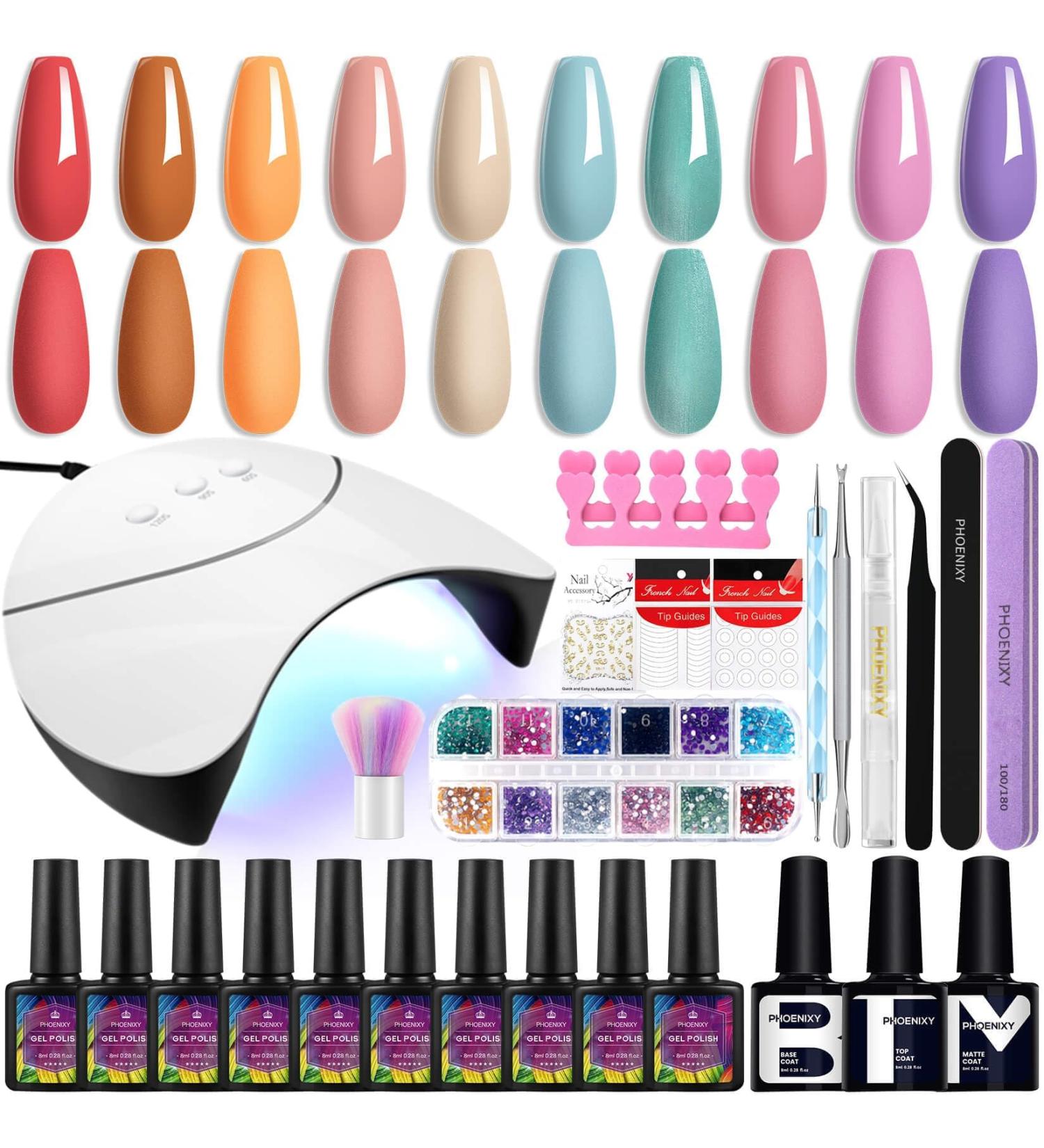 Phoenixy UV Gel Nail Polish Set - 10 Color DIY Starter Kit with 36W LED Nail Lamp | At-Home Gel Nail Art - Buy Online on GoSupps.com