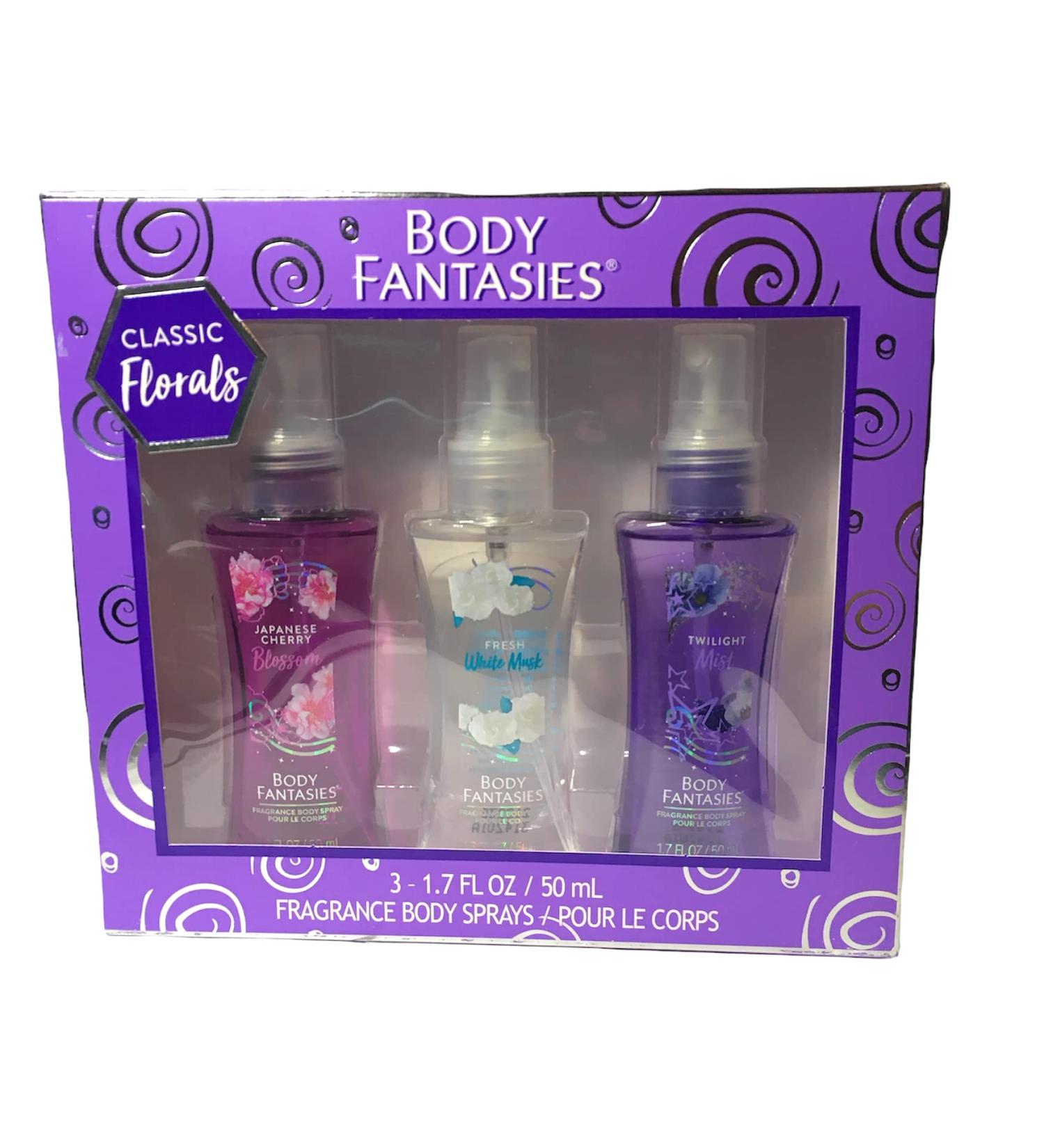 (1) set Classic Florals Body Spray- Includes Japanese Cherry Blossom Fresh White Musk and Twilight Mist- Each Bottle is 1.7 oz