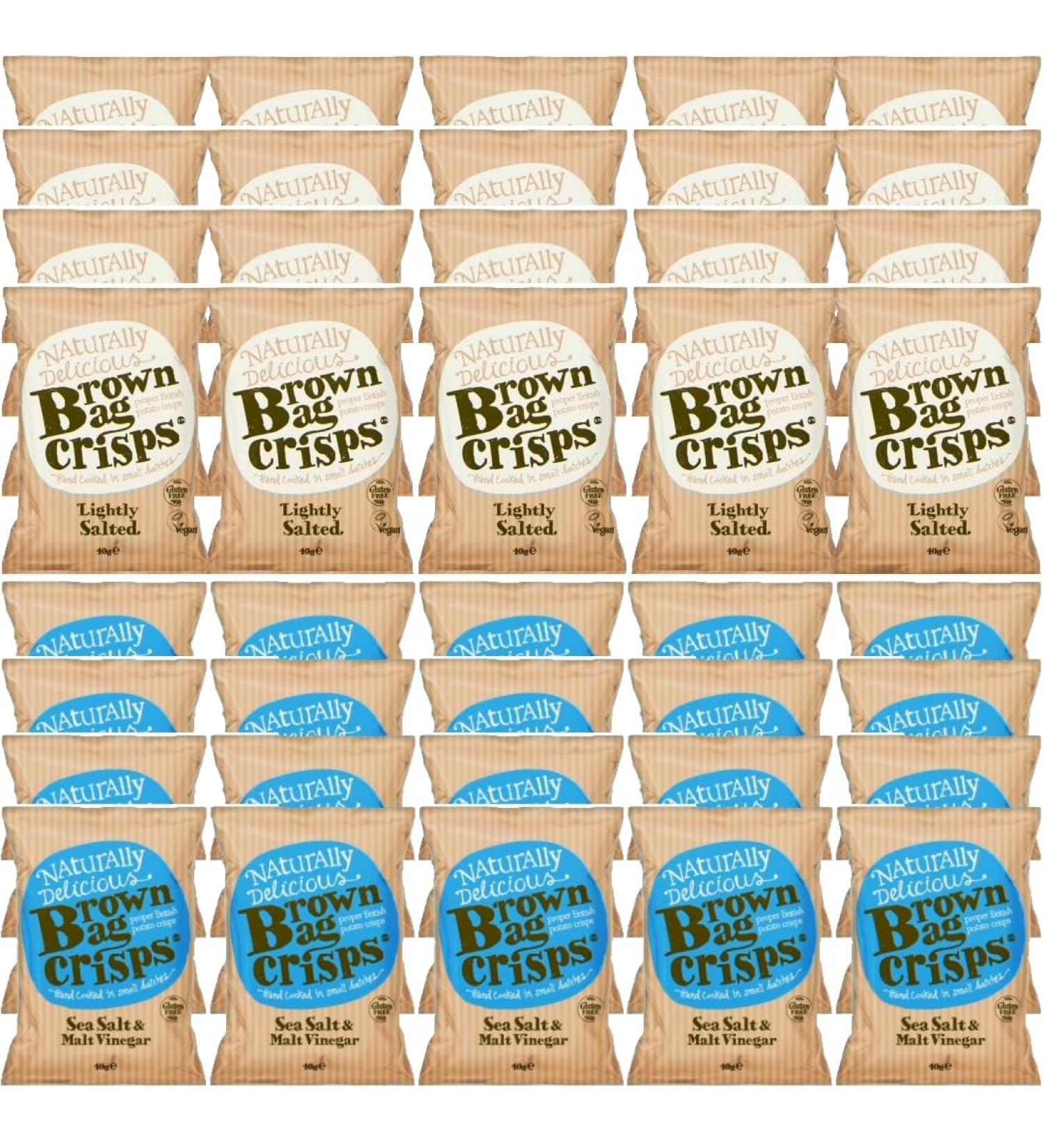 Brown Bag Retail Lightly Salted Crisps and Sea Salt & Malt Vinegar Crisps (2 Boxes) - Buy Online on GoSupps.com
