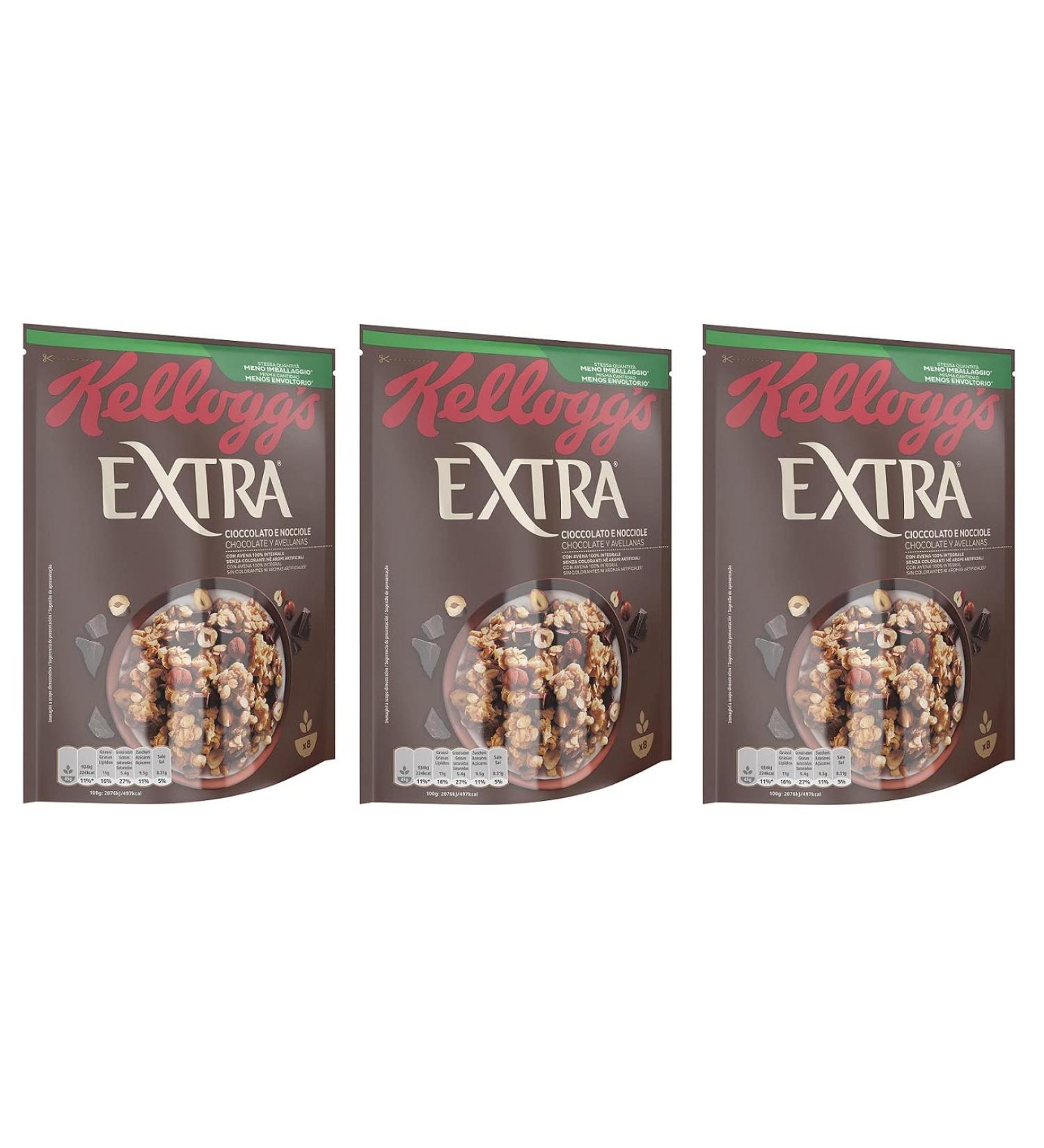 Kellogg's Extra Cioccolato e Nocciole 100% Whole Grain Chocolate Hazelnut Crispy Oat Flakes 375g Pack of 3 - Buy Online on GoSupps.com