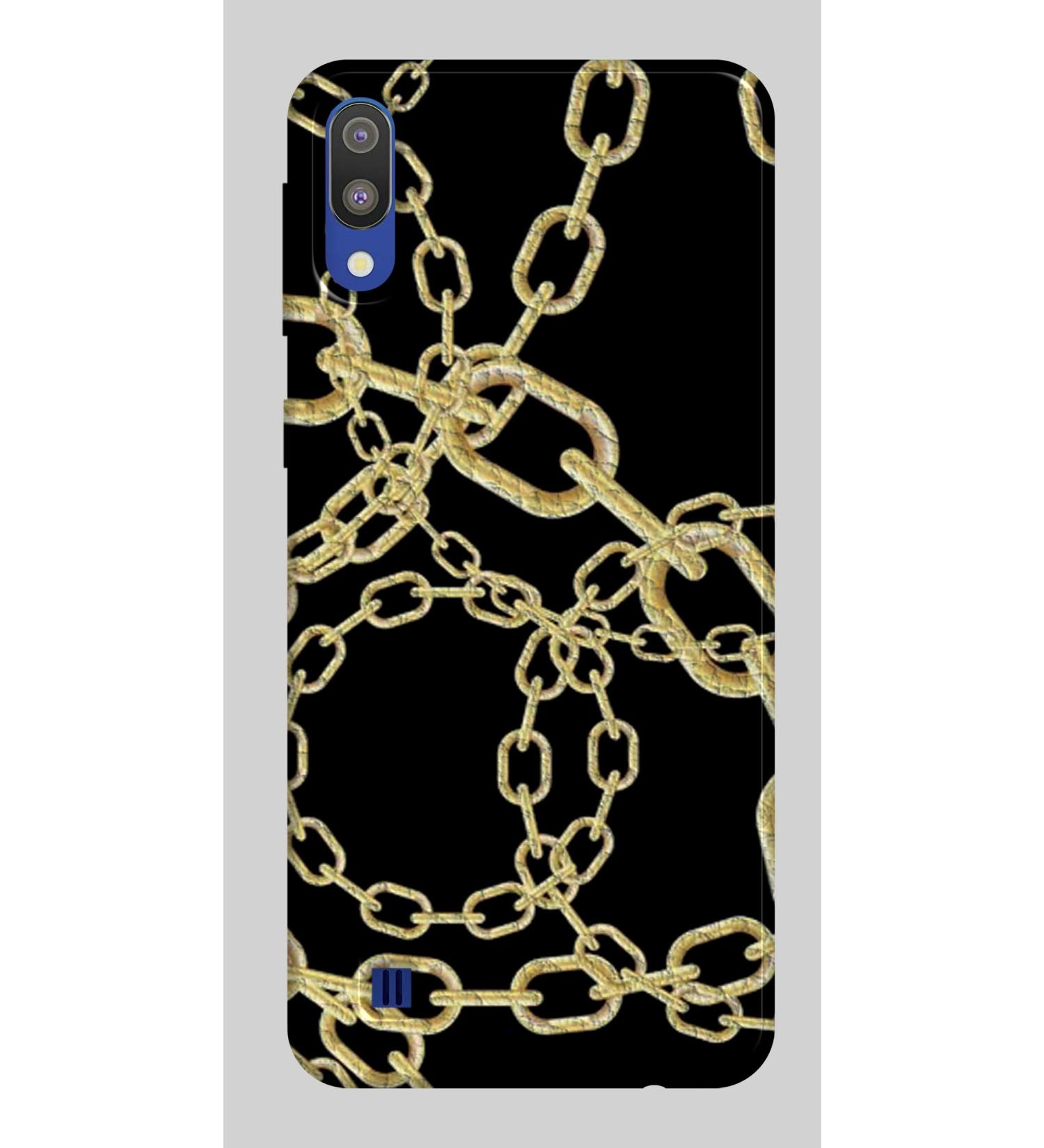 Soft TPU Protective Case for Samsung M10 - Elegant Black Leather with Gold Chains | Luxury Phone Accessories - Buy Online on GoSupps.com