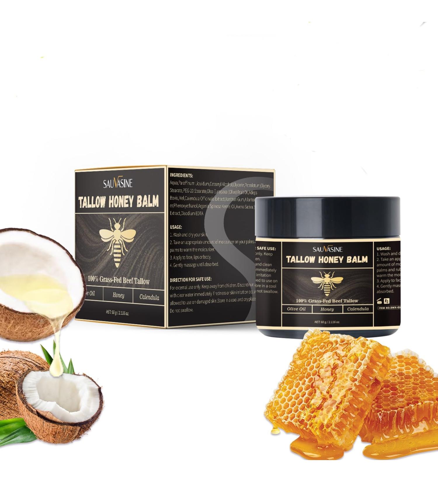 Organic Tallow Honey Balm for Nourishing Face and Body Cream 100% Grass-Fed Beef Tallow Body Butter For Dry Skin Moisturizing With Olive Oil Honey Calendula For Sensitive Skin Repair -60G(2.16Oz) - Buy Online on GoSupps.com