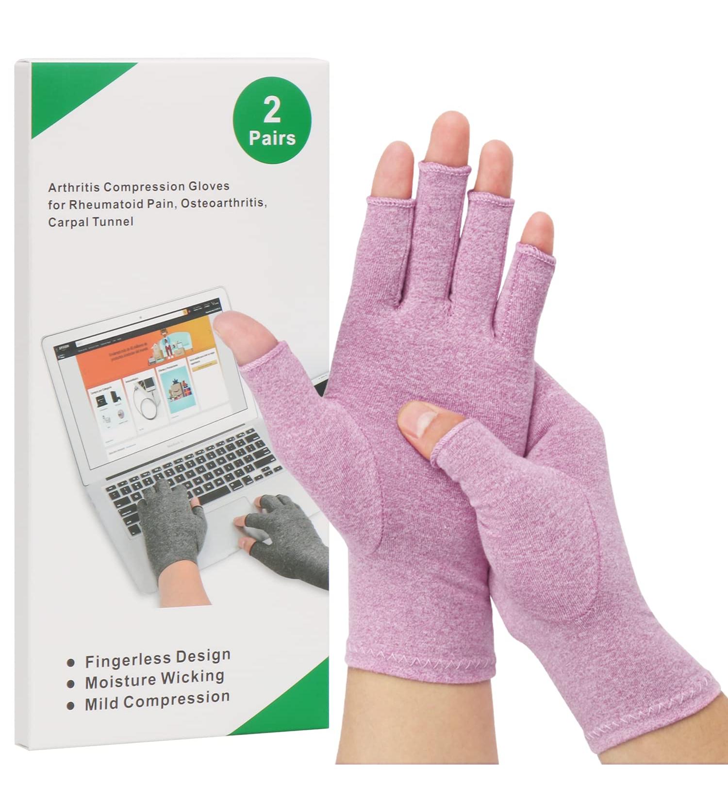 2-Pair Arthritis Compression Gloves for Rheumatoid & Osteoarthritis Relief - Fingerless Breathable Moisture-Regulating - Unisex (Purple M) - Buy Online on GoSupps.com