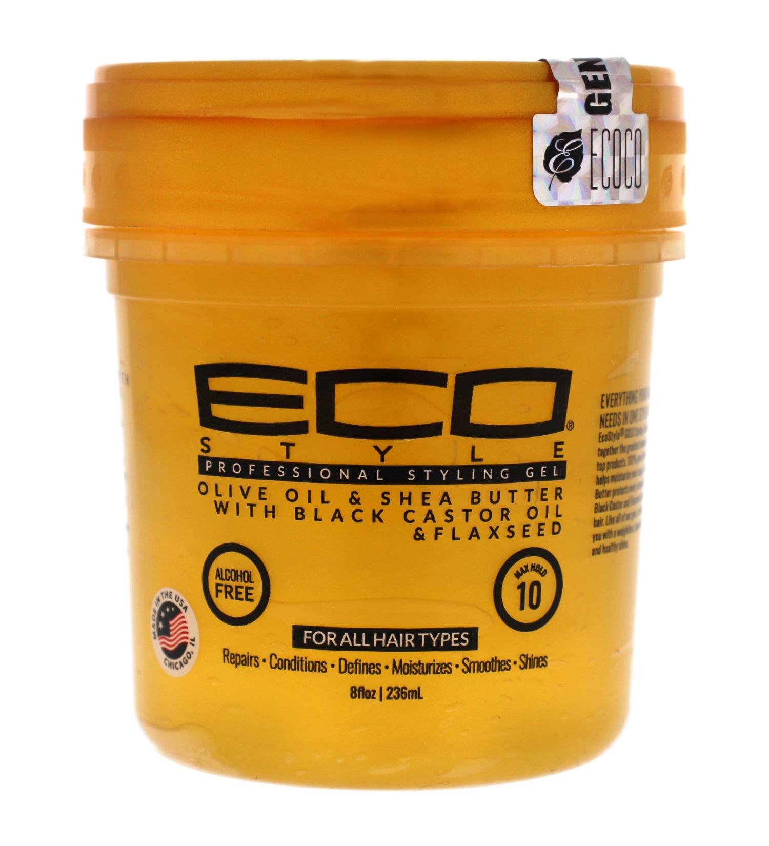 Ecoco Eco Style Gel - Olive Oil And Shea Butter Black Castor Oil And Flaxseed - Superior Hold And Healthy Shine - Helps Moisturize Scalp - Repairs Damaged Follicles - Promotes Hair Growth - 8 Oz