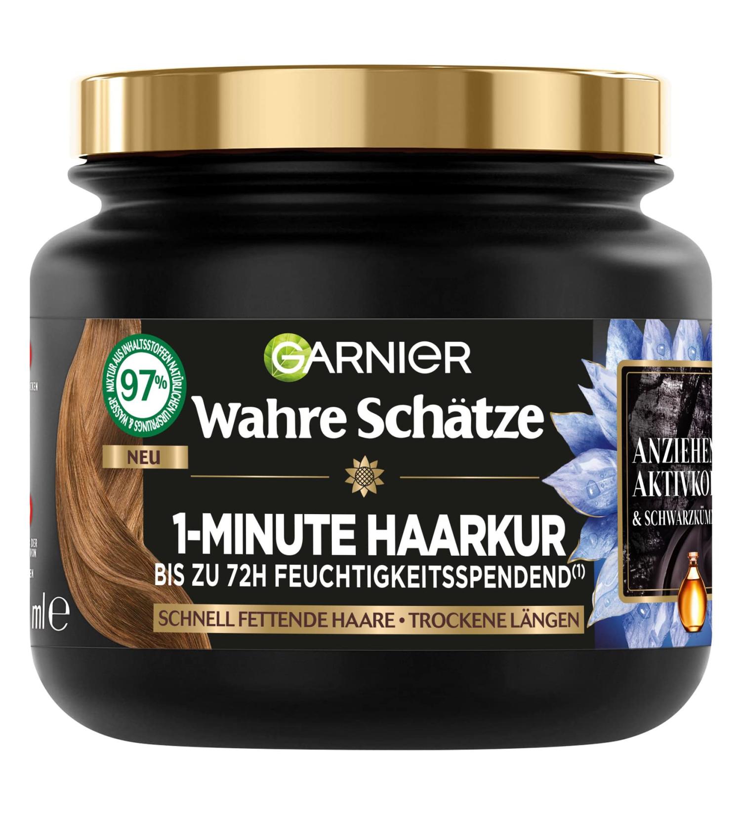 Garnier True Treasures Balancing Charcoal Hair Mask | Hair Treatment for Oily Scalp & Dry Ends | Activated Carbon & Black Cumin Oil | 340 ml (1-Pack) - International Shipping Available - Buy Online on GoSupps.com