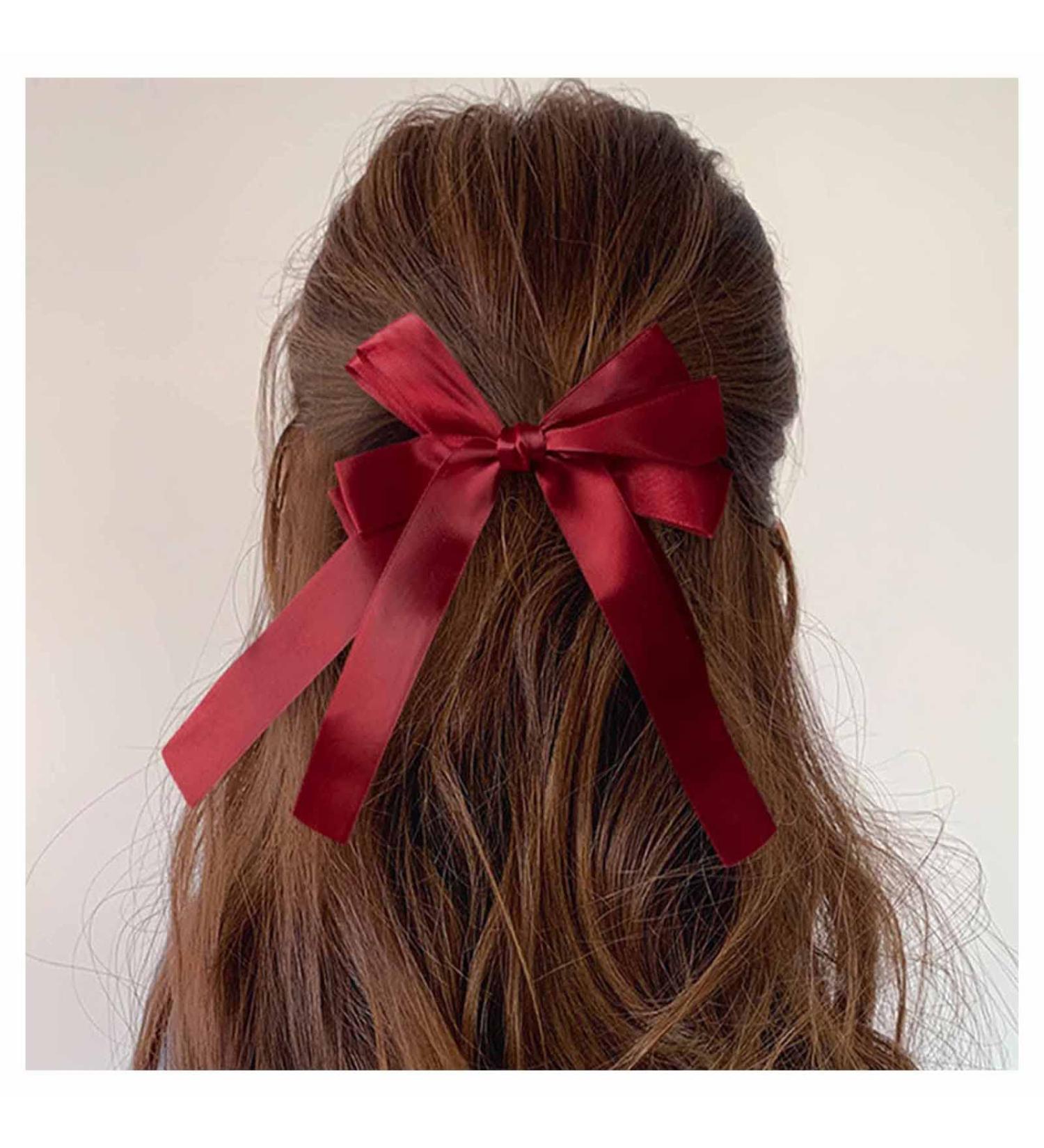 Inilbran Vintage Bow Hair Clips Red Silk Bow Hair Barrettes Long Tails Silk Bow Hair Clip Barrette French Bowknot Hair Accessory Silky Bowknot Clip Headpiece for Women and Girls Headdress (Red) - Buy Online on GoSupps.com