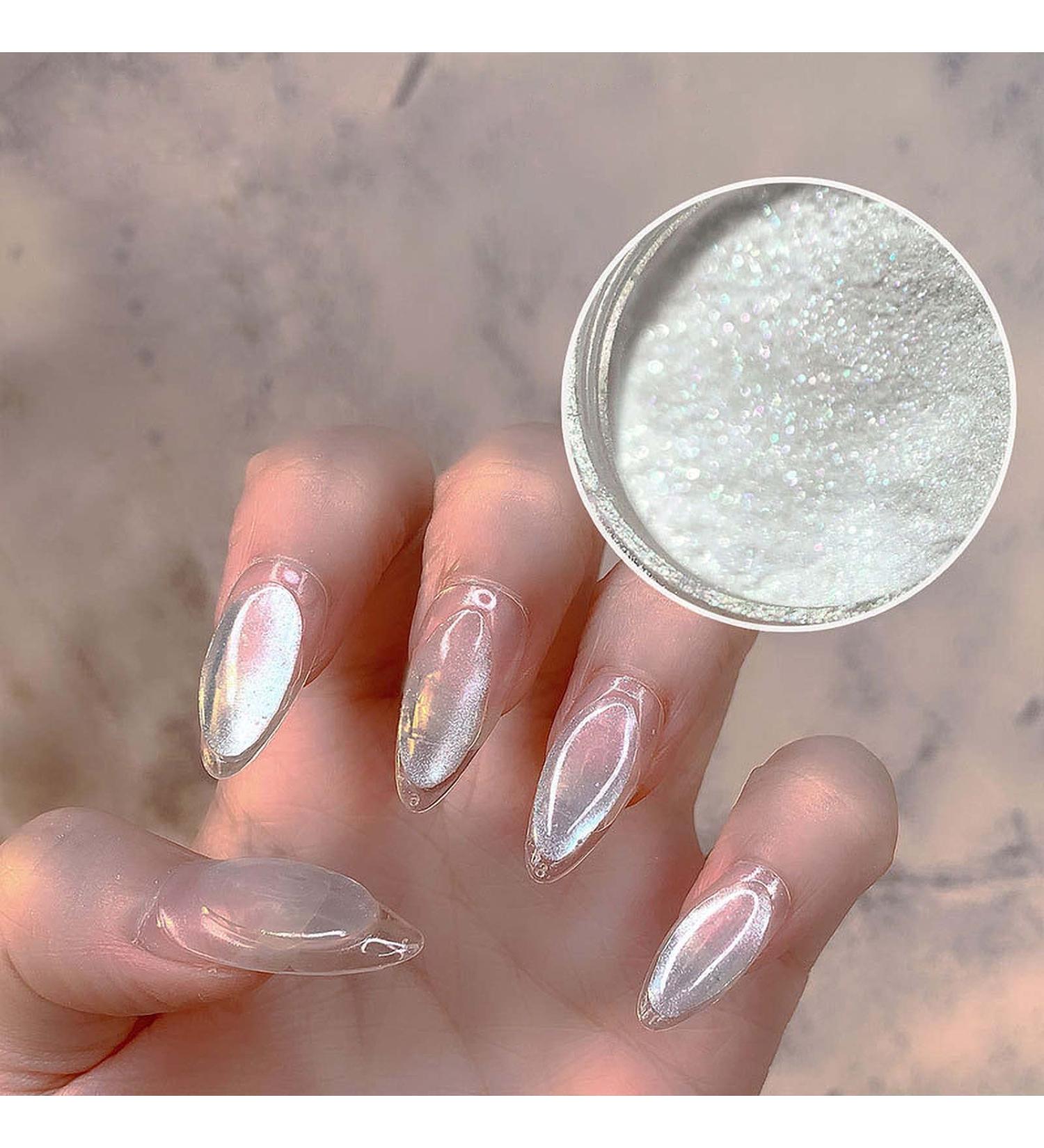 Double Pack Pearl Powder Nail Art Glitters - Transparent Ice Aurora Neon Rainbow Chrome Iridescent Pigment - High Gloss Pearlescent Finish - Buy Online on GoSupps.com