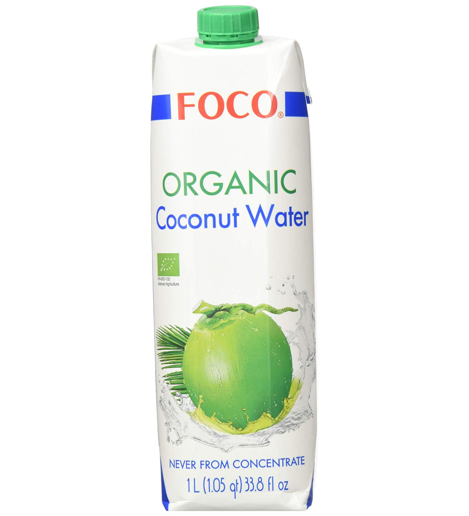 FOCO Organic Coconut Water - Pure & Refreshing Thirst Quencher | Vegan Sports Drink | Low-Calorie 100% Coconut Water - 6 x 1L Pack - Buy Online on GoSupps.com
