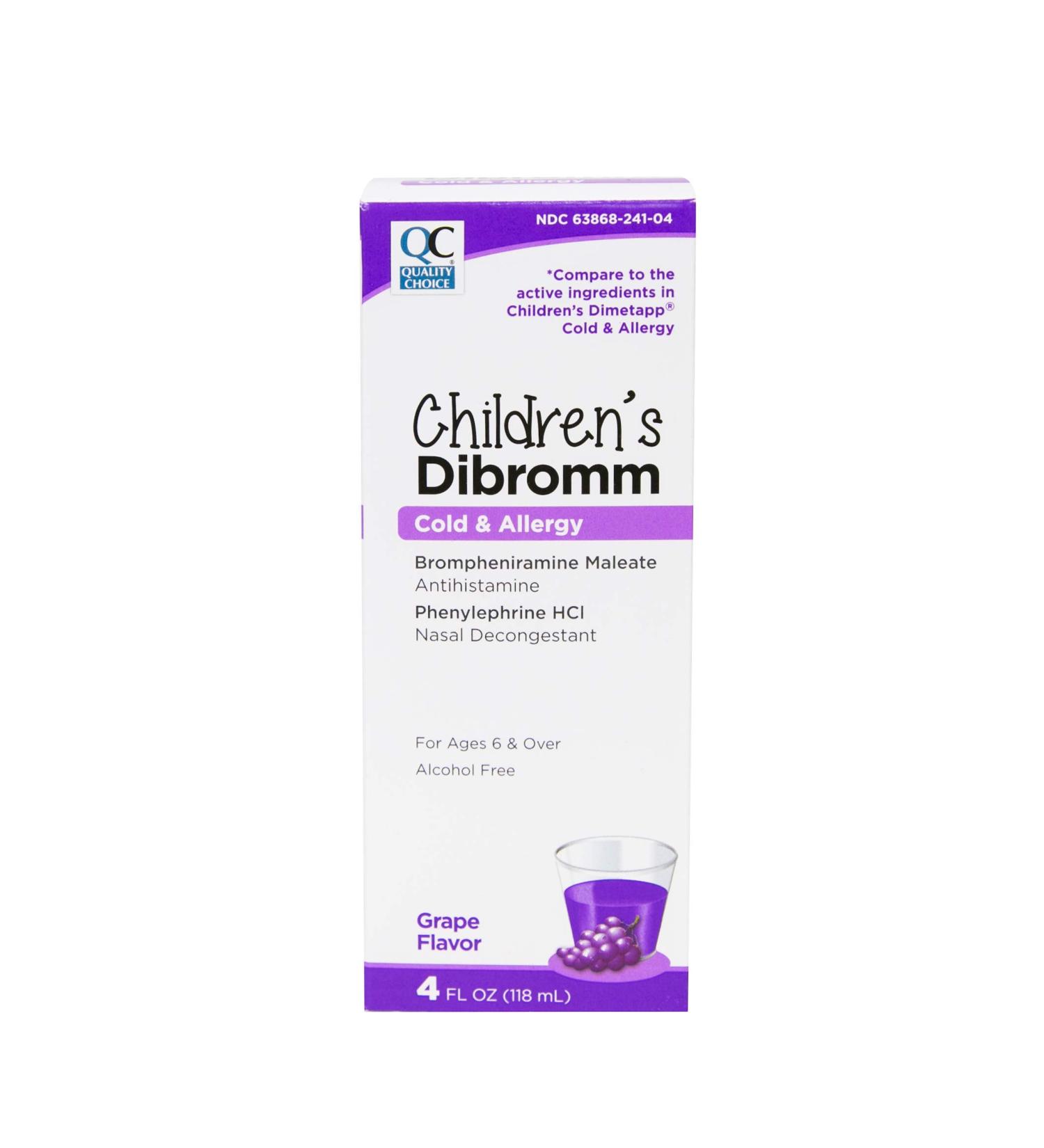 Quality Choice Children's Dibromm Cold & Allergy Liquid Grape Flavor 4 oz. Antihistamine & Decongestant for Kids Relieves Sneezing Runny Nose Itchy Eyes & Nasal Congestion Pack of 1 - Buy Online on GoSupps.com