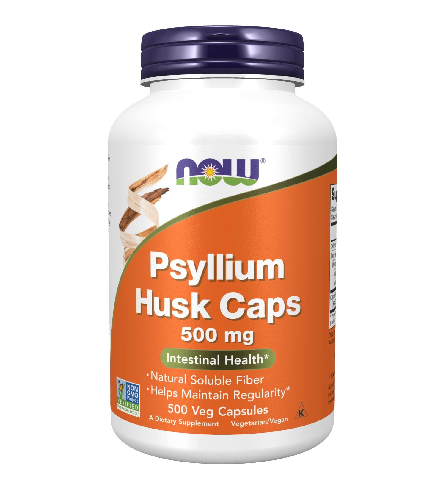 Now Foods Psyllium Husk Caps 500 mg - 500 Vegan Capsules for Digestive Health - Buy Online on GoSupps.com