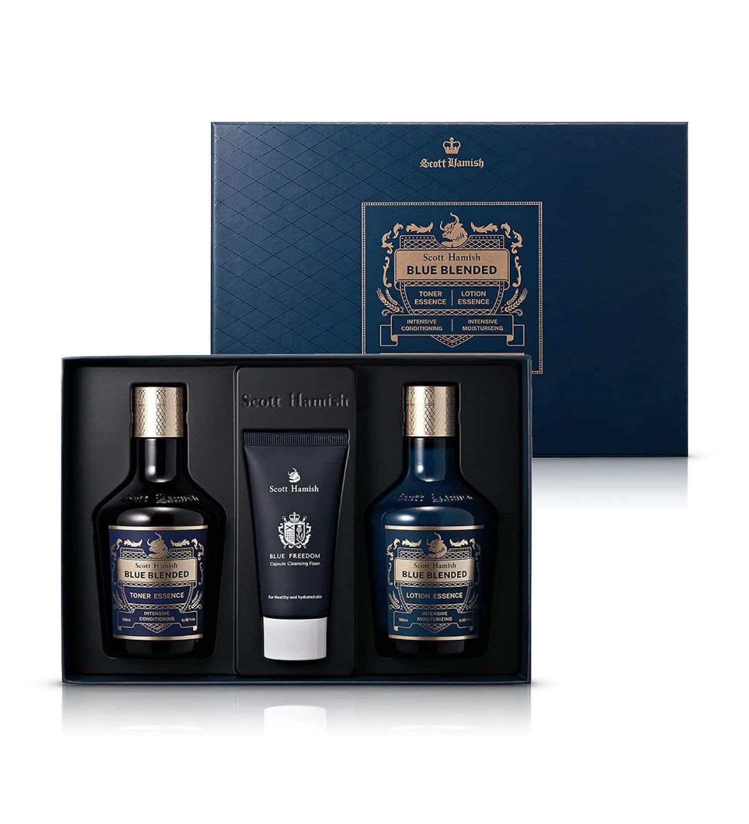 Blue Blended Skincare Set for Men - Face Wash Toner & Emulsion | Moisturizing Aftershave Kit - Bergamot & Musky Scent - Buy Online on GoSupps.com