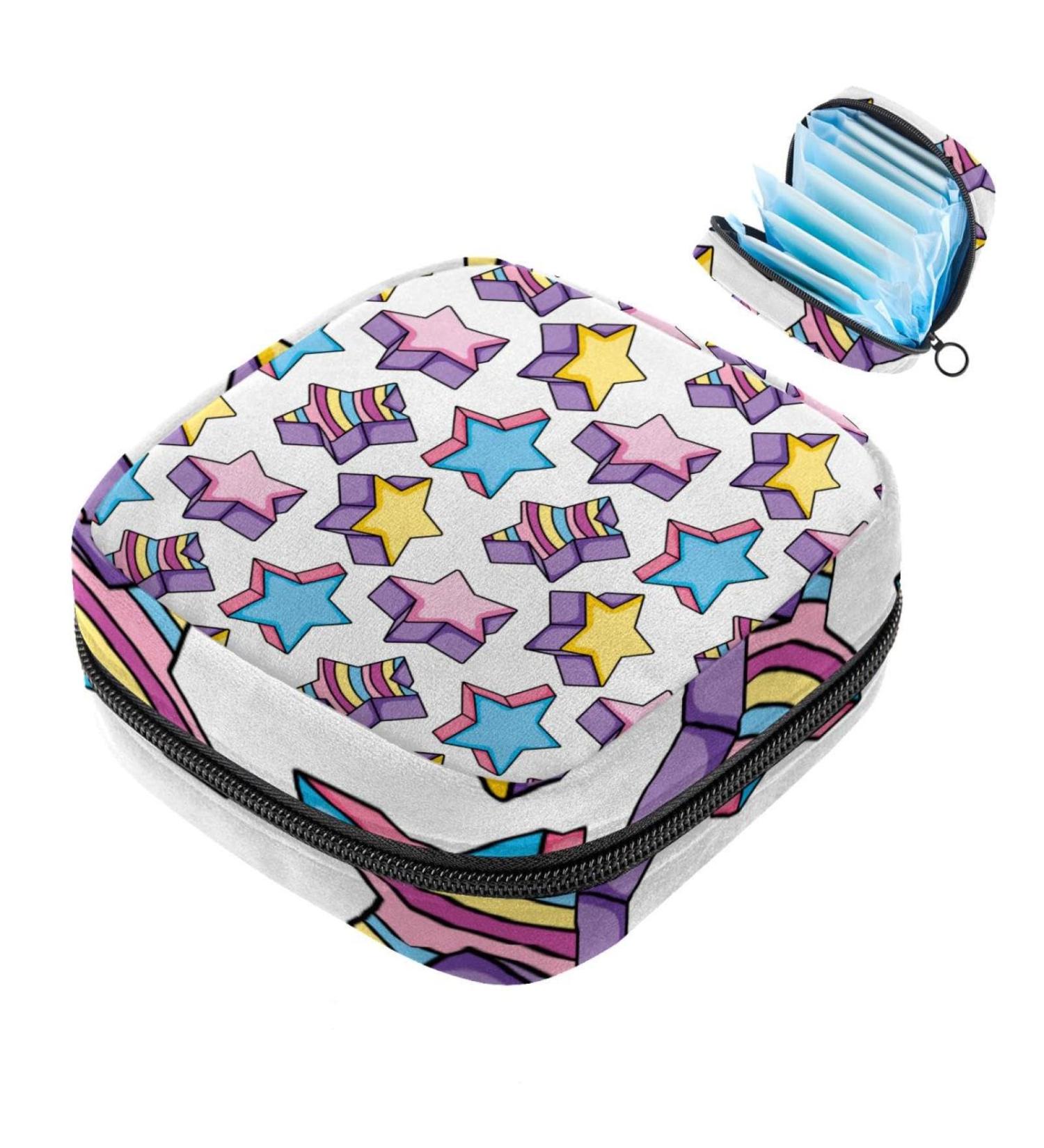 Javenproeqt Portable Women's Binding Bags | Menstrual Cup Pocket & Tampon Inserts for Teens | Colorful Star-Art Design - Buy Online on GoSupps.com