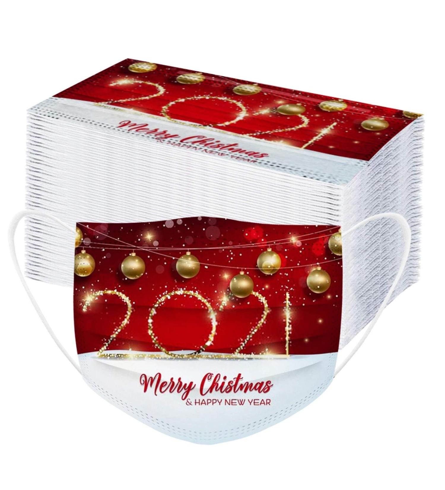 100PCS 2021 Happy New Year Disposable Face_Mask Breathable 3-Layer Elastic Earloops Protective Disposable_Masks Festival Party - Buy Online on GoSupps.com