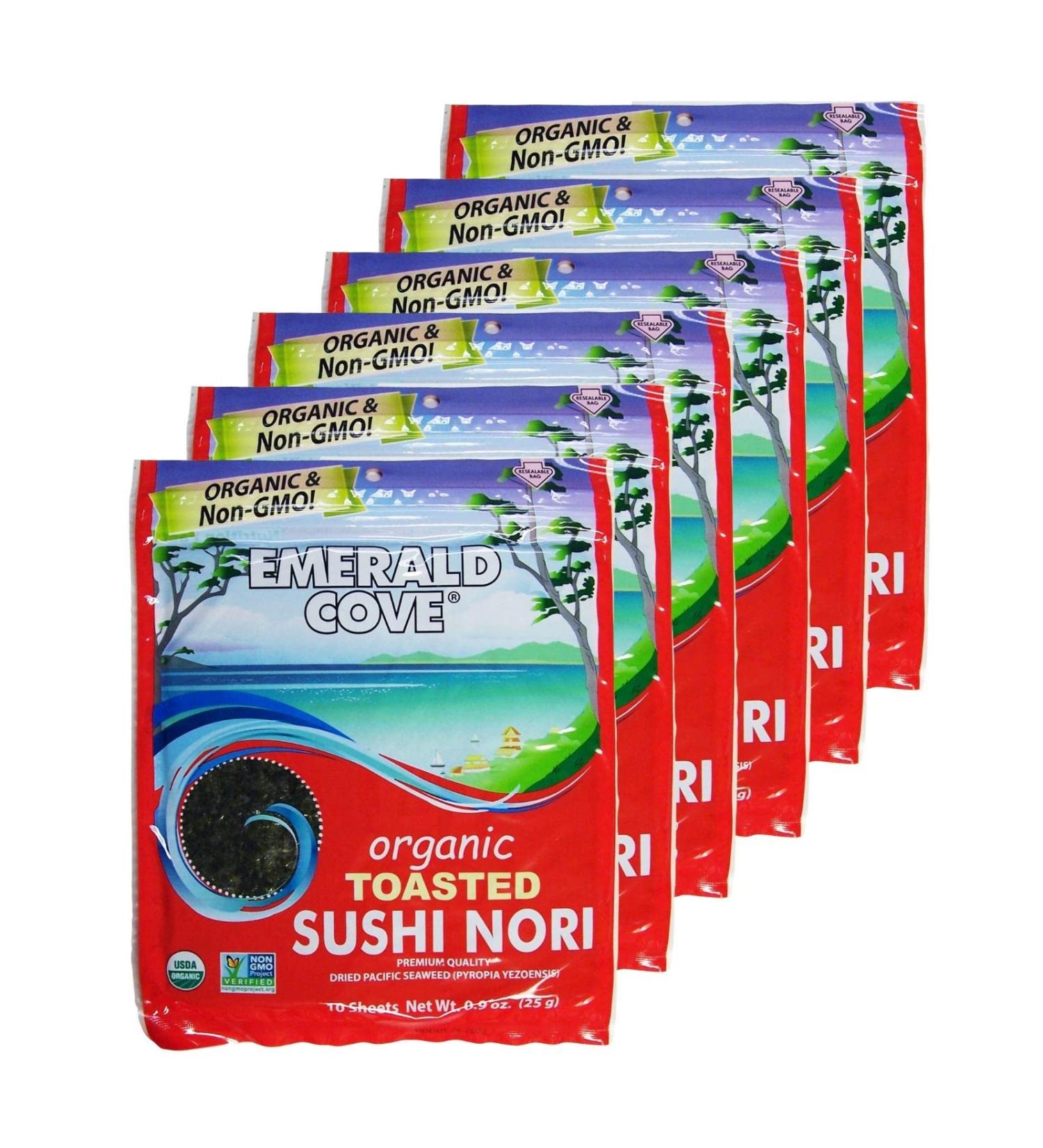 Emerald Cove Organic Toasted Sushi Nori Sheets â€“ 5.4 Oz, 10 Count (Pack of 6) | Premium Pacific Seaweed for Sushi - Buy Online on GoSupps.com