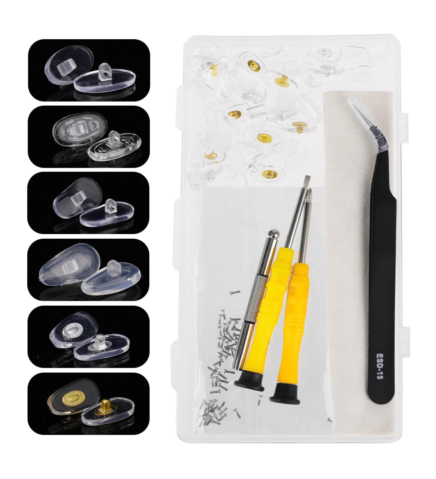 Kalione Screw-On Silicone Glasses Pads - 24 Pairs Metal Core Air Chamber Micro-Screw Cleaning Cloth & Tweezers | International Shipping - Buy Online on GoSupps.com